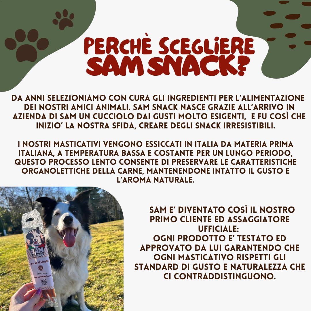 Sam Snack Nervo di vitello per cani 100% naturale 15 CM masticativi premium dieta BARF CANI TAGLIA EXTRA PICCOLA E PICCOLA (12 PZ)