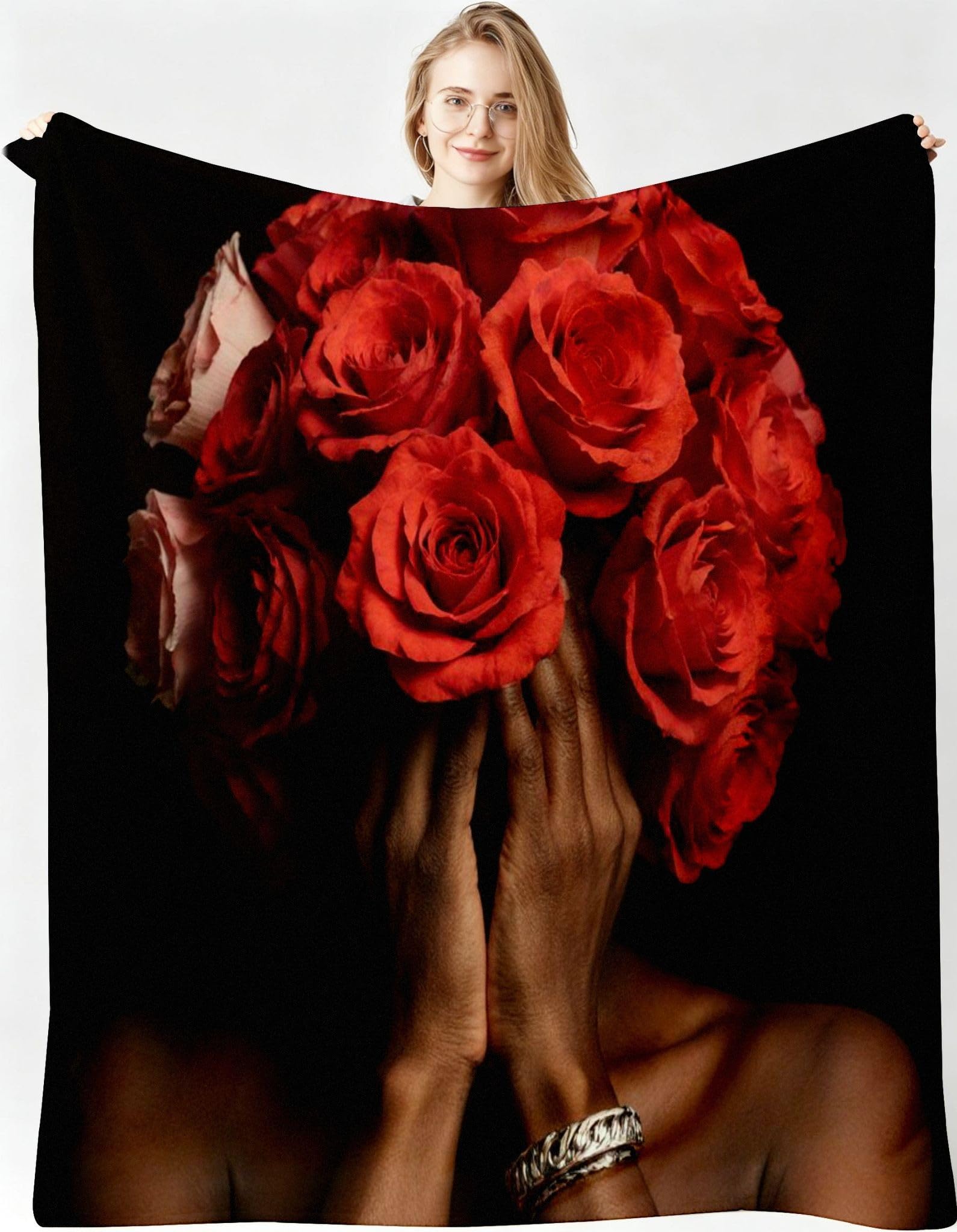 Manta Franela Sherpa 3D Mujer con Rosas 240x260 para Cama 180-A270