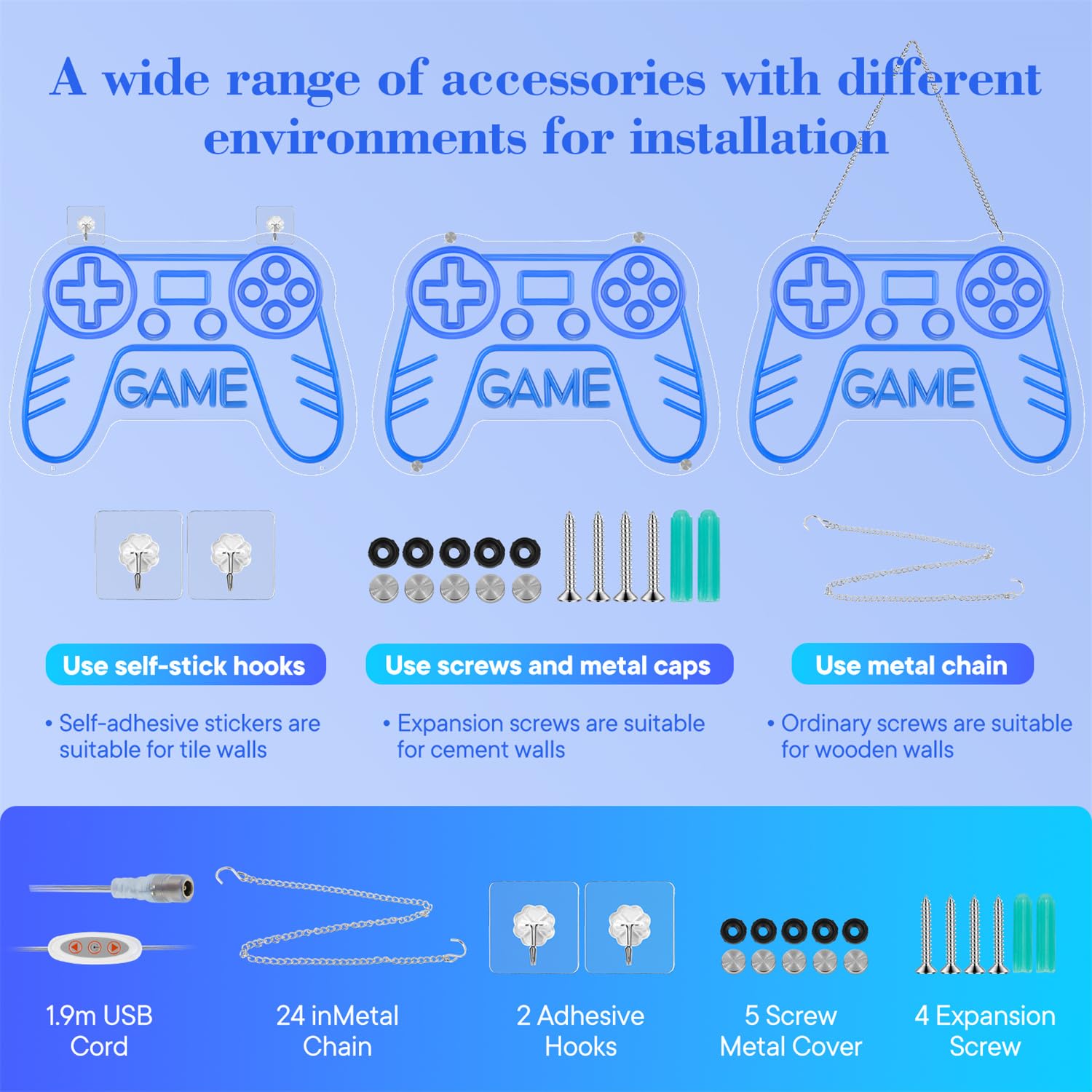 Neon Gamer Sign, Bedroom Gaming Neon Sign, Boys Room Gamepad Shape Neon Sign, 10 Levels of Adjustable Brightness, Perfect Gamer Gift for Teens and Children