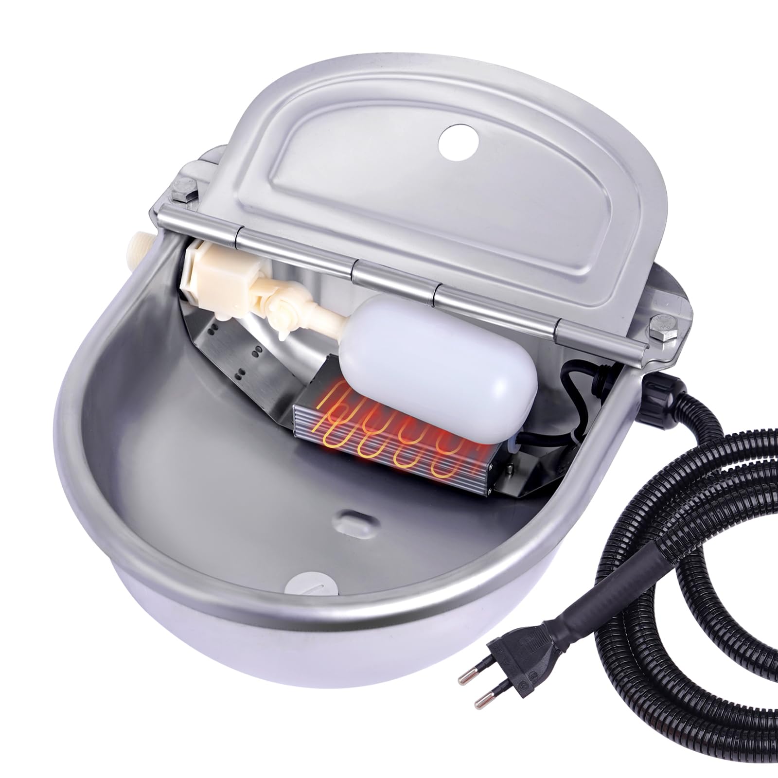 Ciotola automatica per cani, 220 V, per esterni, con valvola a galleggiante, 2,5 l, in acciaio inox, riscaldata, per animali domestici, abbeveratoio per bestiame all'aperto, per cani, bovini,