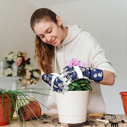 Miniatura 7 de Guantes de jardinería de cuero para mujer, guantes de jardín a prueba de espinas, diseño de pantalla táctil, guantes de trabajo resistentes para el