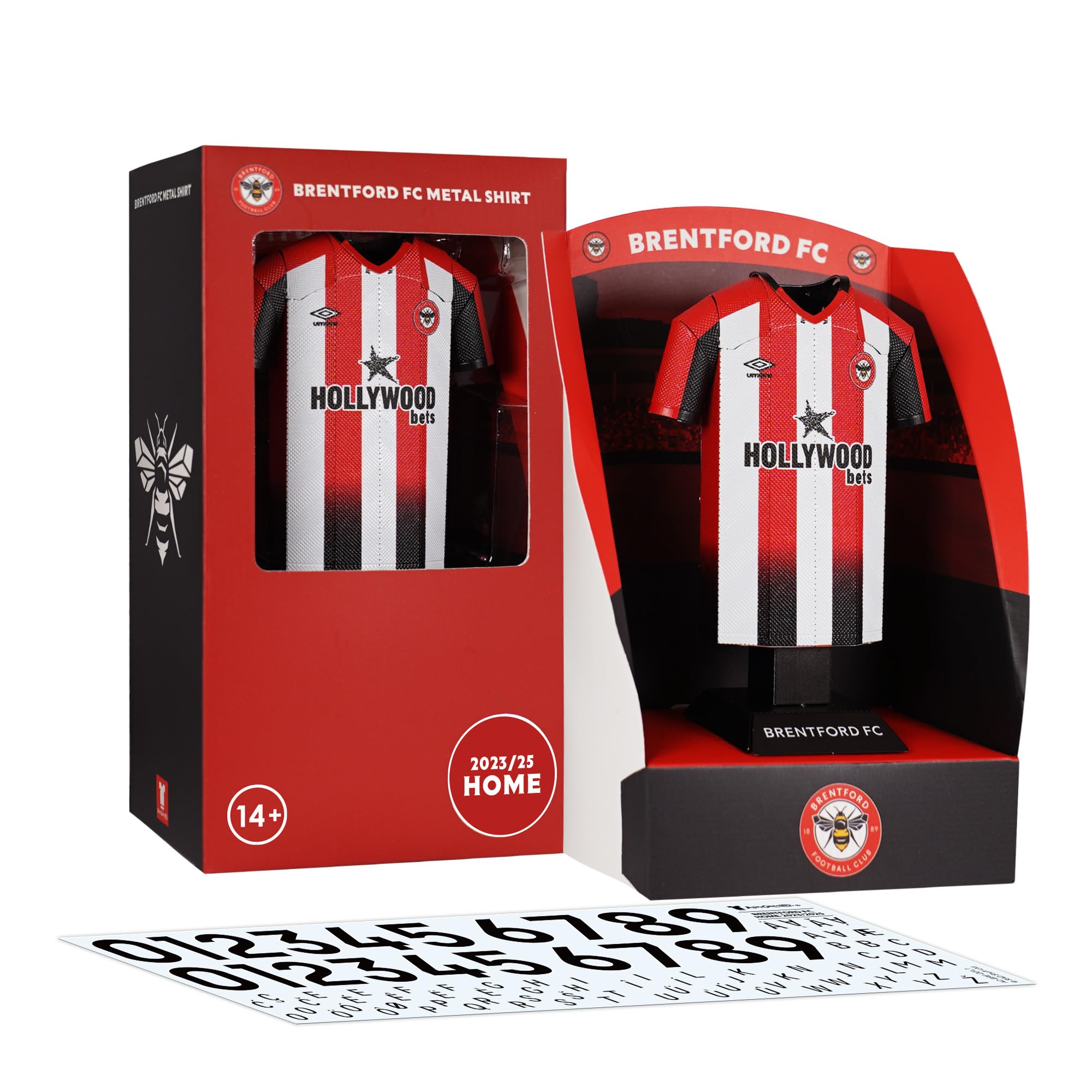Brentford FC 23/25 25/26 Home Away Third 92-94 Retro Metal Football Shirt - Officially Licensed Miniature Alloy Replica Jersey Collectible Display Gift - Personalise Name & Number Decals (23/25 Home)