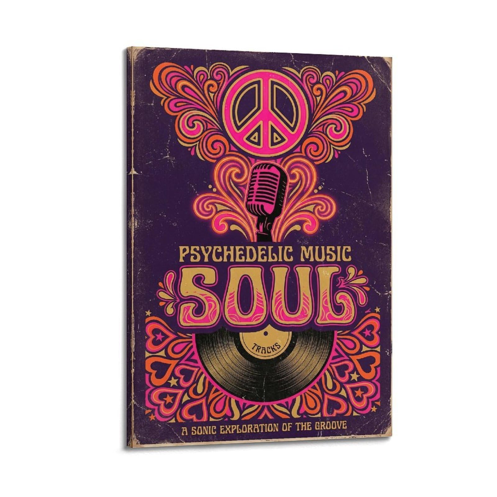 Okngb Frame-Style Vintage Retro Psychedelic Music Poster 70S Hippie Aesthetic Decorative Painting Canvas Art Picture 20X30inch(50X75cm)