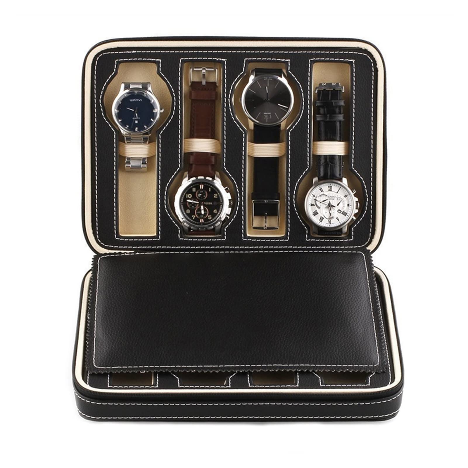 Spacmirrors Herren-/Damen-Uhren-Organizer, Uhren-Display-Box, Uhren-Aufbewahrungsbox, Reise, tragbare Uhr, Reißverschlusstasche, PU-Uhrenbox, Uhrenaufbewahrung, Aufbewahrungsbox für Herren und Damen,