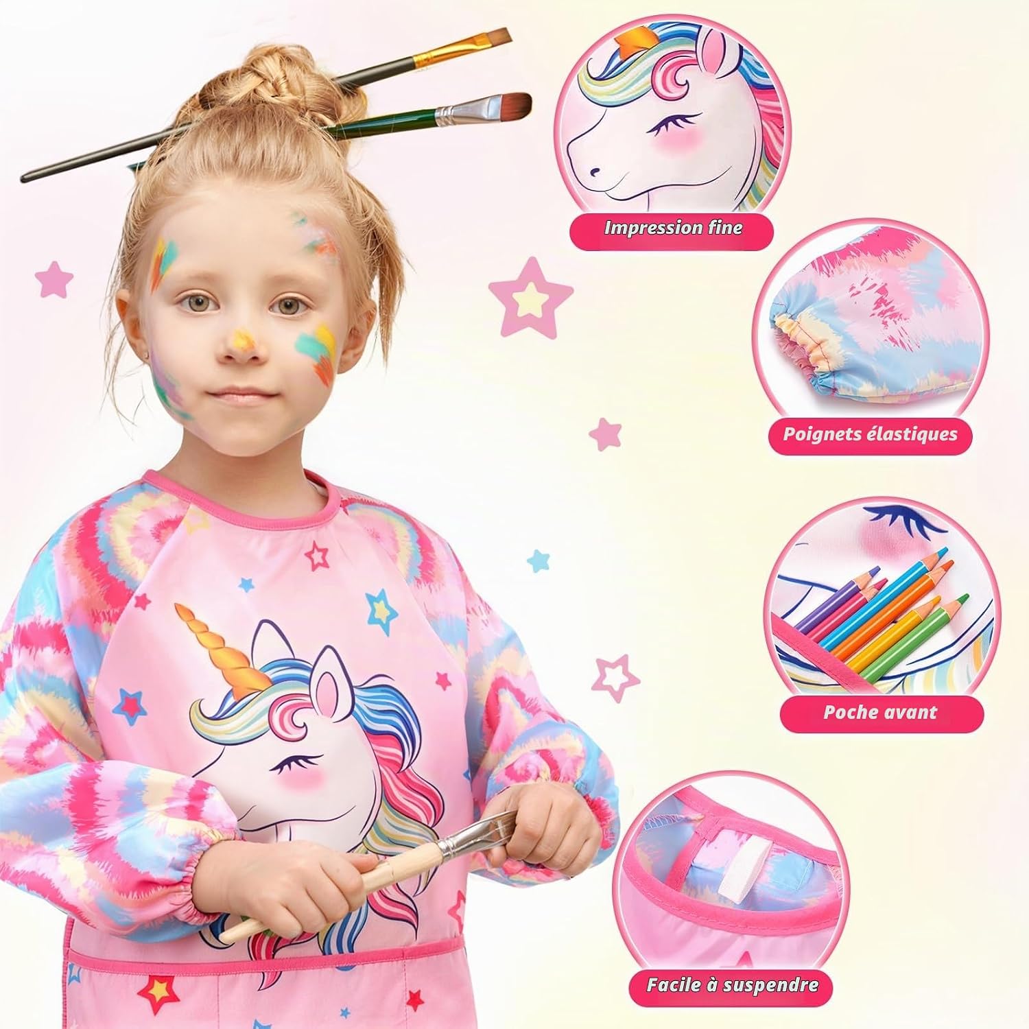 WERNNSAI Tablier Peinture Enfant - Pour Garçons et Filles de 3 à 12 Ans - Mise en situation et utilisation