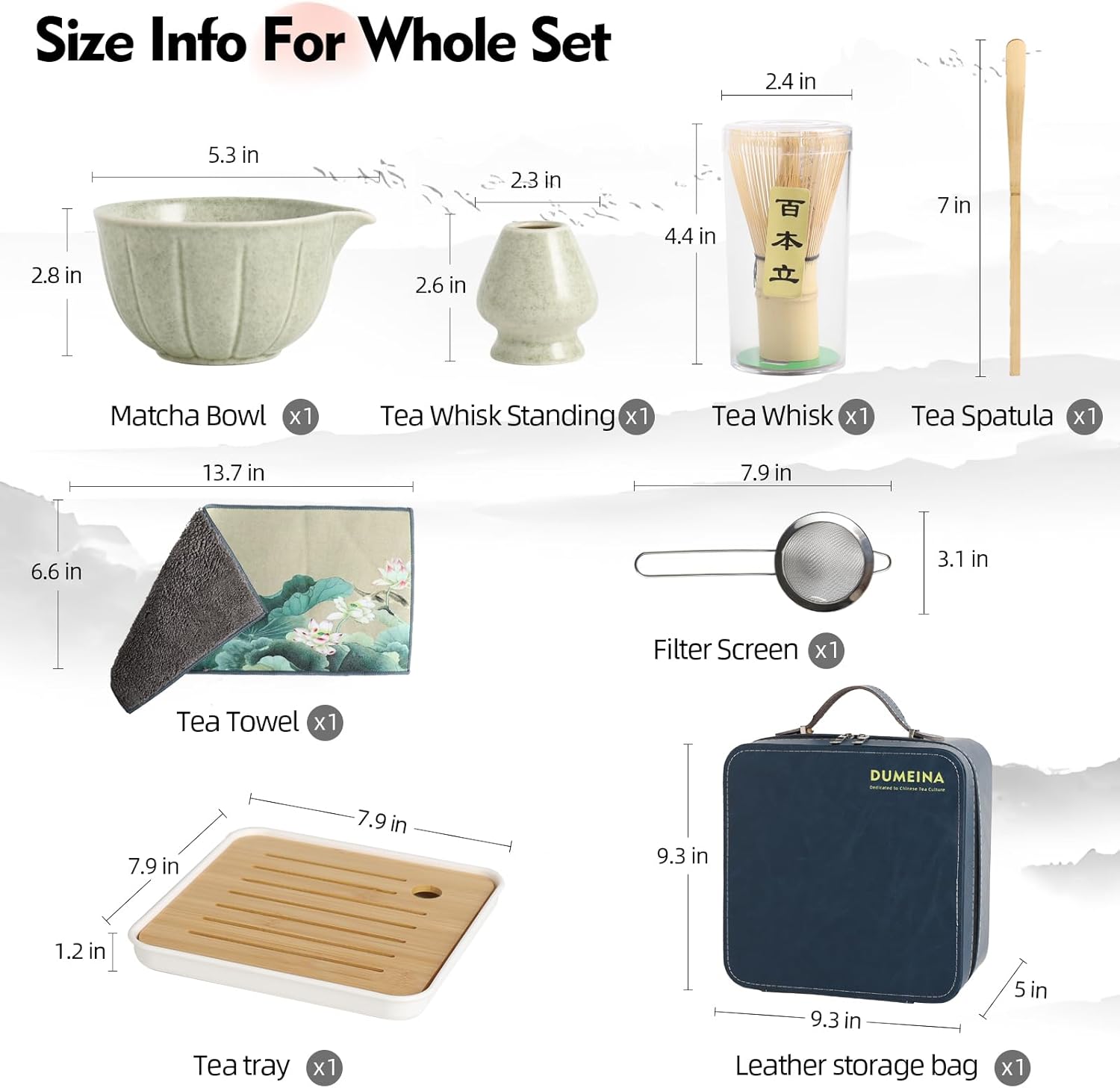 8 Pcs Matcha whisk Set,Matcha Kit for Ceremony,Matcha Bowl with Spout, Matcha whisk and Holder, Bamboo Scoop,Leather Storage Bag and Stainless Steel Sifter, Gift for Matcha Lovers(Green)