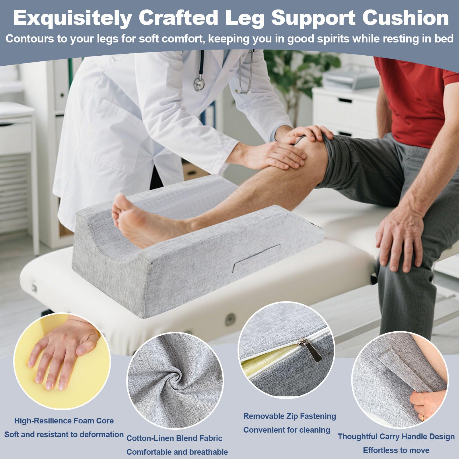 Almohada de elevación de piernas, soporte en forma de U para cama, material de lino y algodón, funda extraíble lavable, ideal para circulación y recuperación de lesiones