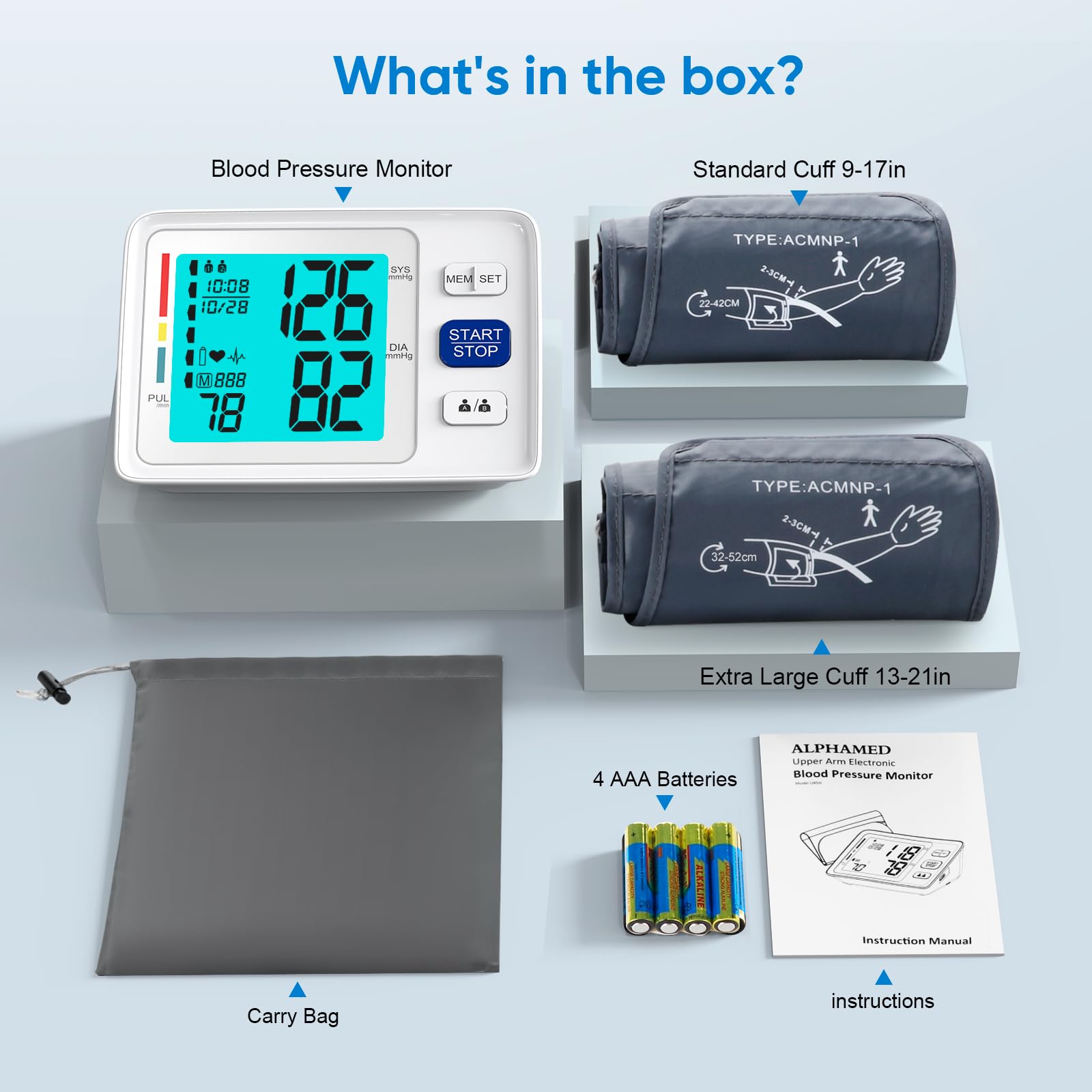 Blood Pressure Monitor for Home Use Extra Large Cuff Automatic Digital Blood Pressure Machine 9-17''&13-21''Adjustable Blood Pressure Cuff- Backlit Display 2x500 Memories 4AAA Batterie Carrying Case
