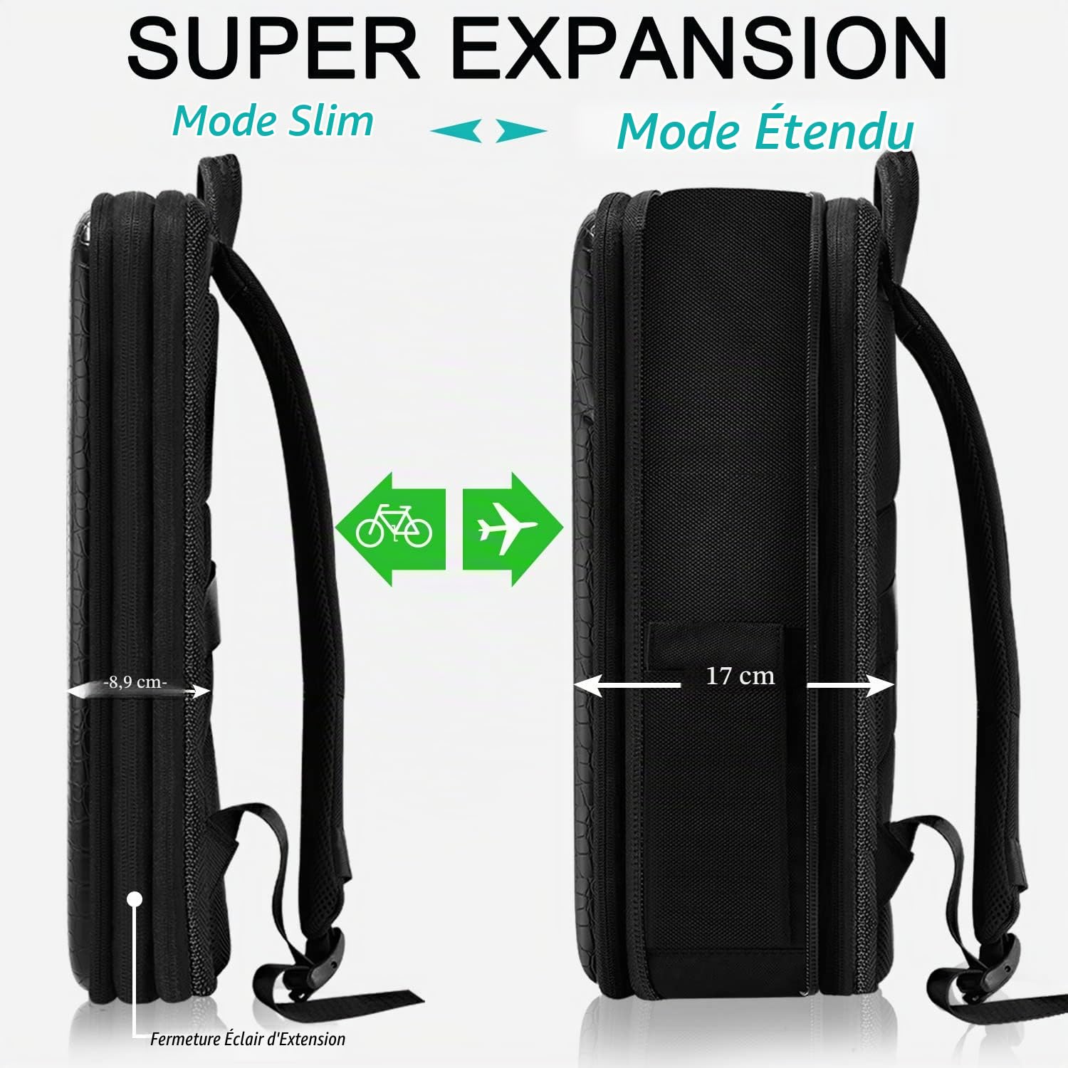 ZINZ Sac à Dos Fin d'Affaires Antivol pour Ordinateur Portable 15,6" à Capacité Variable, de Voyage en Cuir Résistant à l'eau