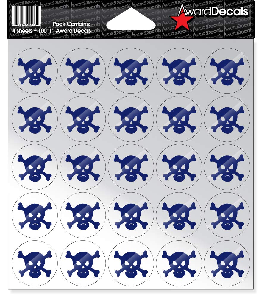 Award Decals Skull and Crossbone (100 Stickers) (Royal Blue on Clear)