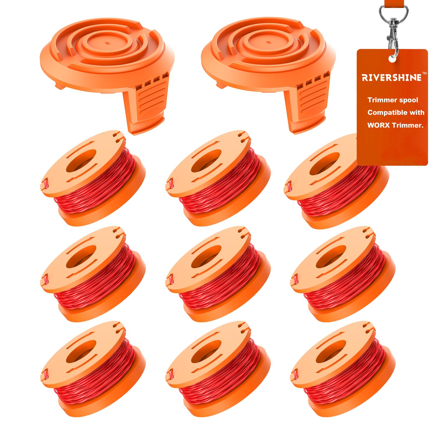 Rivershine Trimmerspule Für Worx WG150, WG151 – 16 Spulen + 4 Kappen, 165 Cm Nylon-Schnur