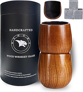 Charred Wooden Bourbon Drinking Glass 2PCS，Whiskey Cup Wooden Old Fashioned Wood Glass, Charred Old Fashioned Glass Bourbon Whiskey Gifts for Men, Dad, or Brother, Father's Day