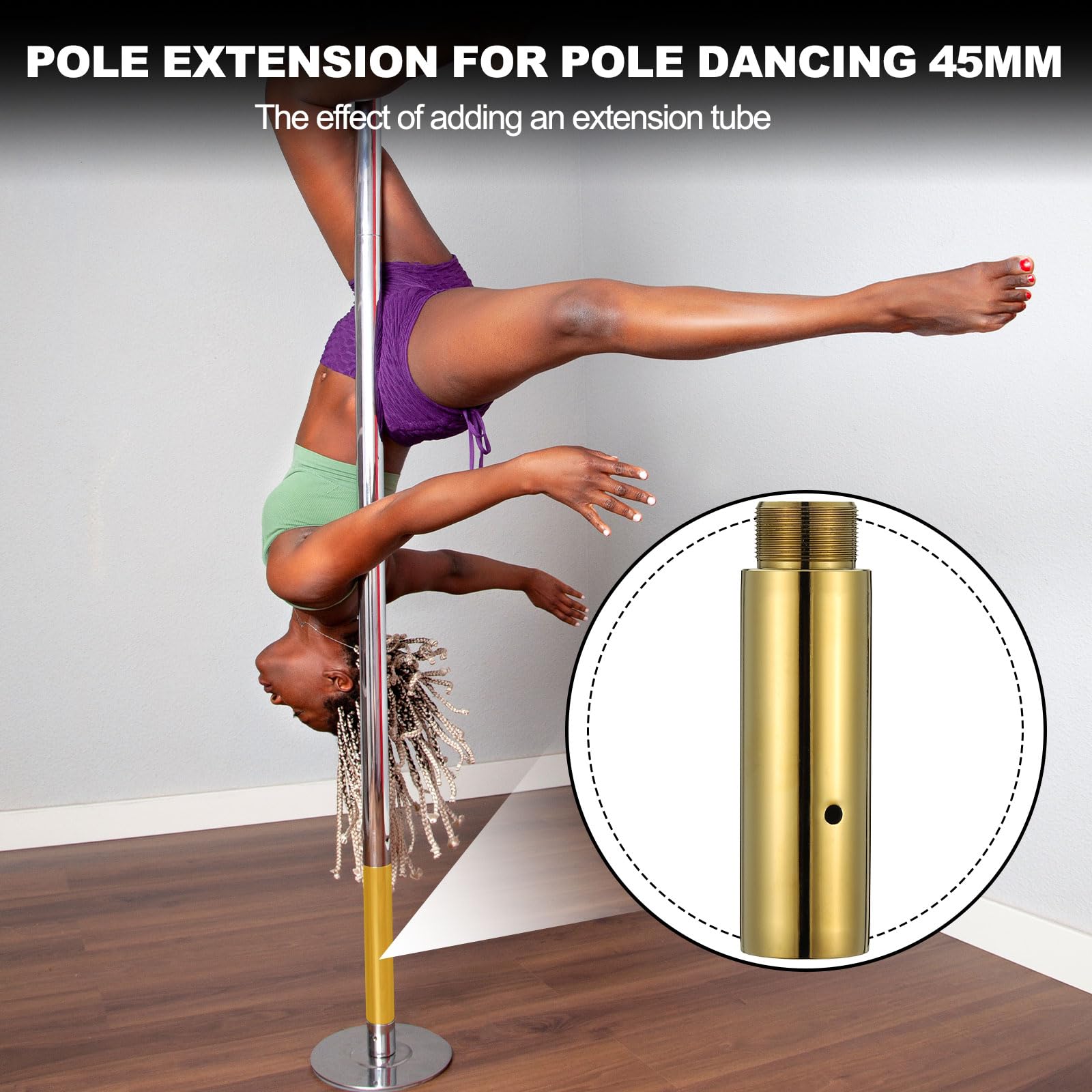 Prolunga per asta da ballo da 45 mm, tubo estensibile regolabile professionale portatile rimovibile di ricambio, 12,7 cm, oro e acciaio inossidabile, adatto per (Connect Dancing Pole Stripper)