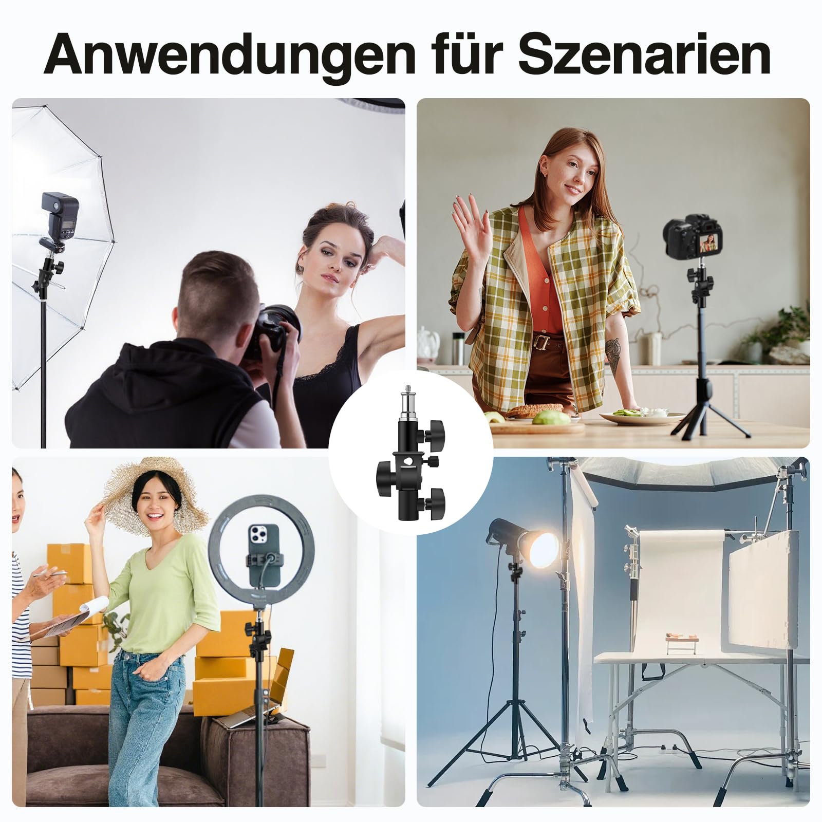 Wellmaking 2er-Set U-förmiger Neigungsadapter für sowohl Schirmständer als auch Lampenstative, mit Standard-1/4"-auf-3/8"-Metall-Schraubanschluss (Außengewinde) und Blitzschuh-/Kaltschuhadapter