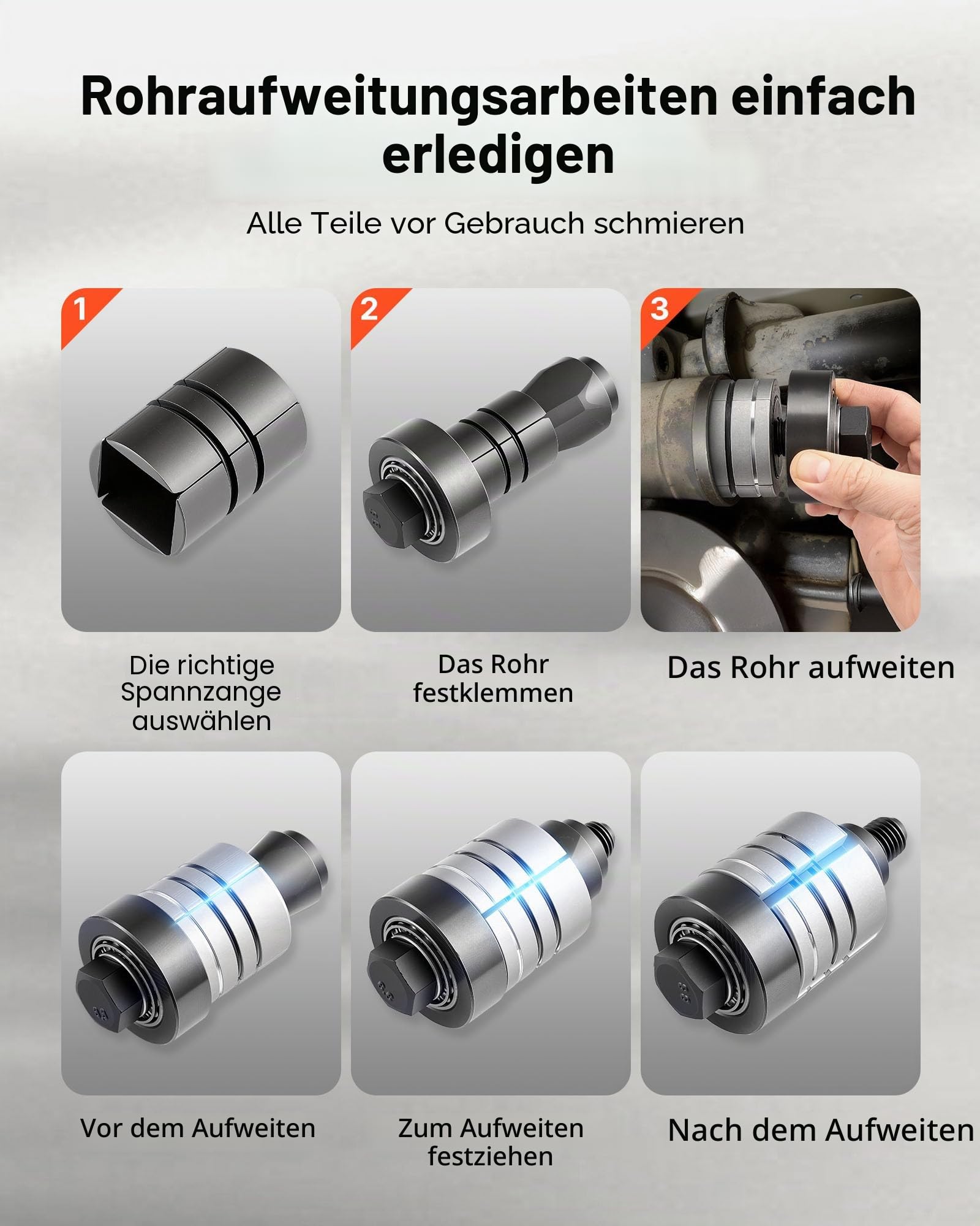 VEVOR 12 TLG. Auspuffrohr-Aufweitungs-Satz, Auspuffaufweiter mit 7 Präzisionshülsen aus Stahl & Aluminium für 41,27-107,95 mm Endrohre, Auspuffrohr-Expander mit Werkzeugkasten für Autos KFZ LKW PKW