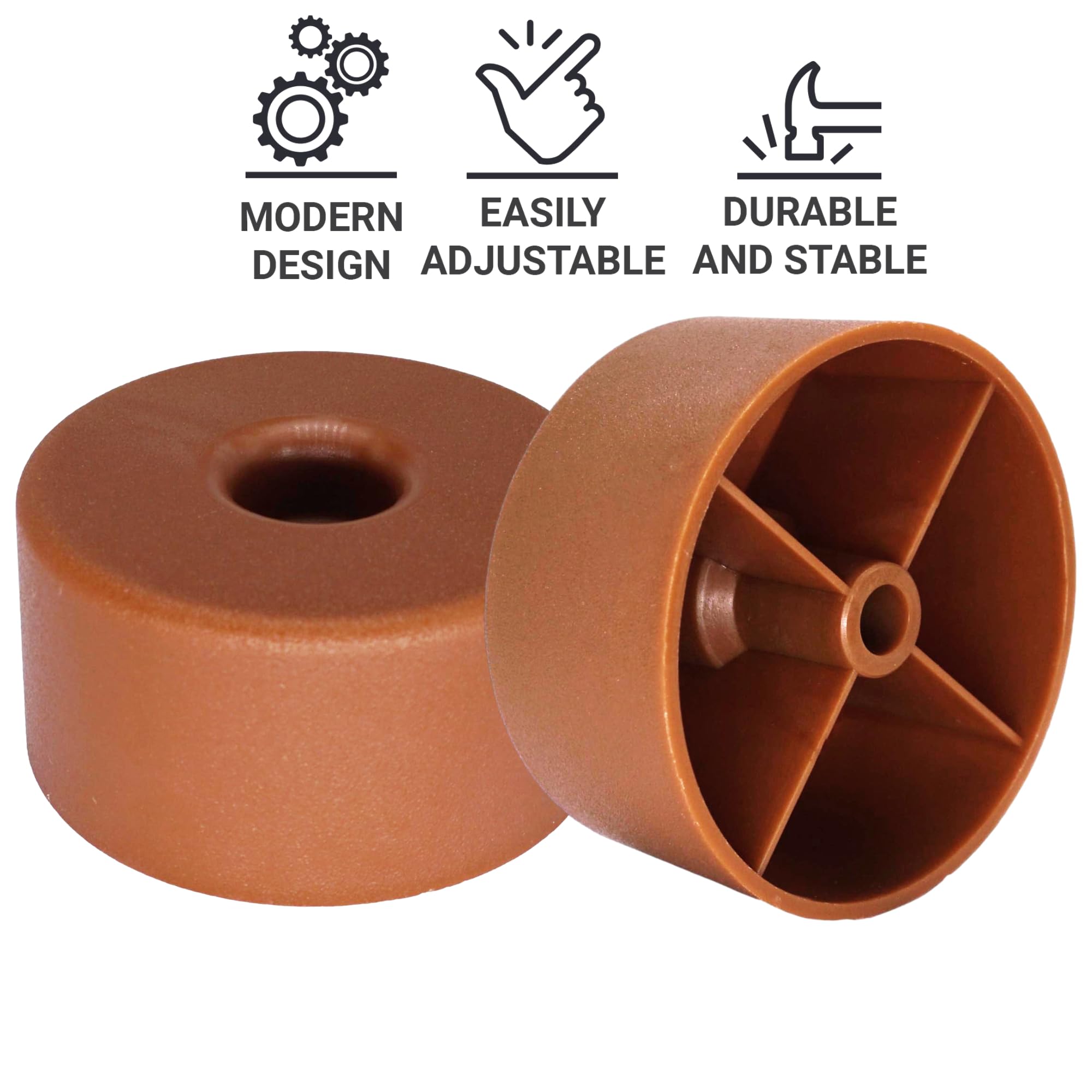 SKIR'CO 4 pcs, Brown Plastic Round Furniture Legs, 50 mm Diameter, Height 25 mm, Plastic Furniture Feet, Screws Included - Image 4