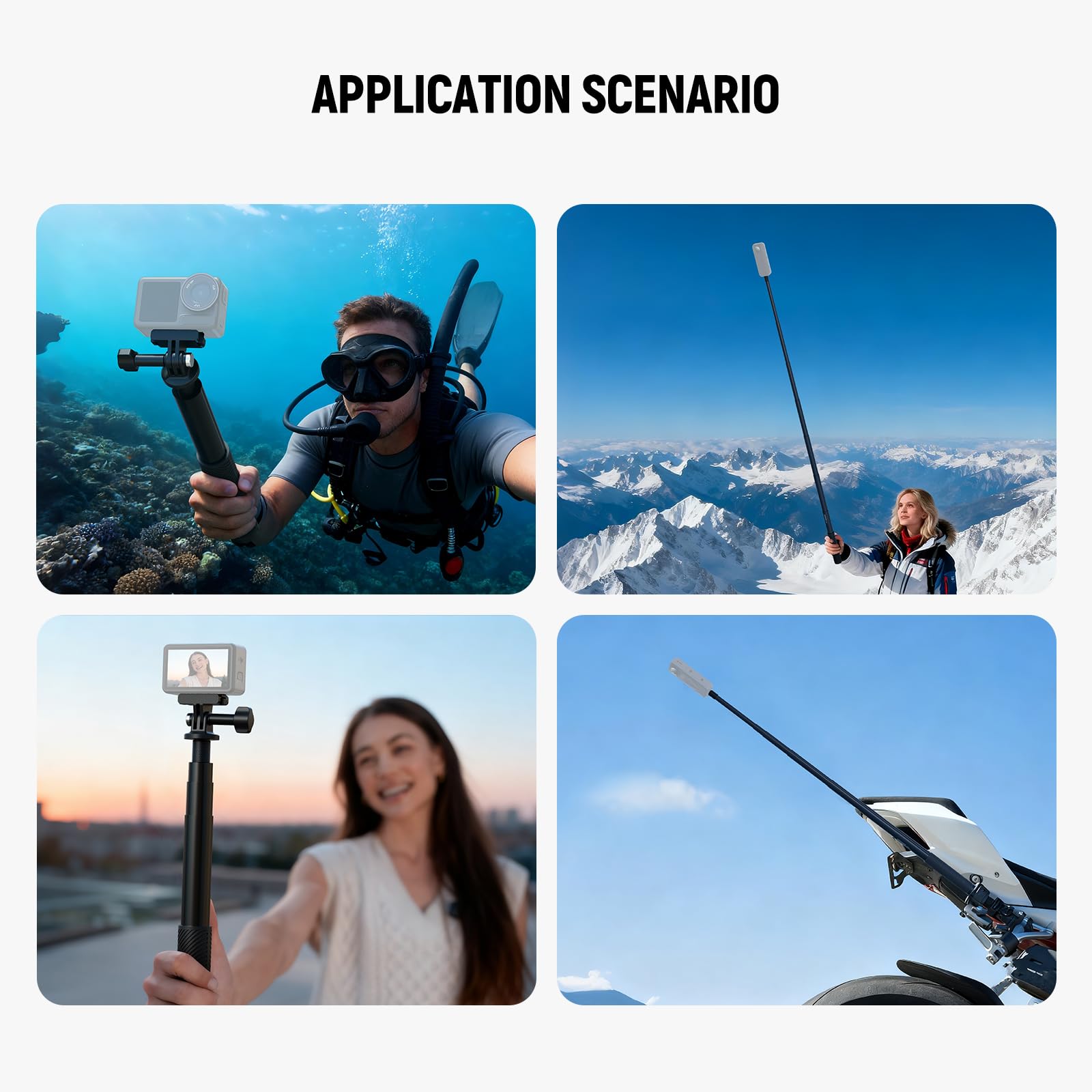 NEEWER Zestaw drążków przedłużających kompatybilny z DJI OSMO Action 5 Pro 4 3 GoPro Insta360 AKASO, 153.7 cm niewidoczny kij do selfie, adapter kamery sportowej i magnetyczny uchwyt do szybkiego