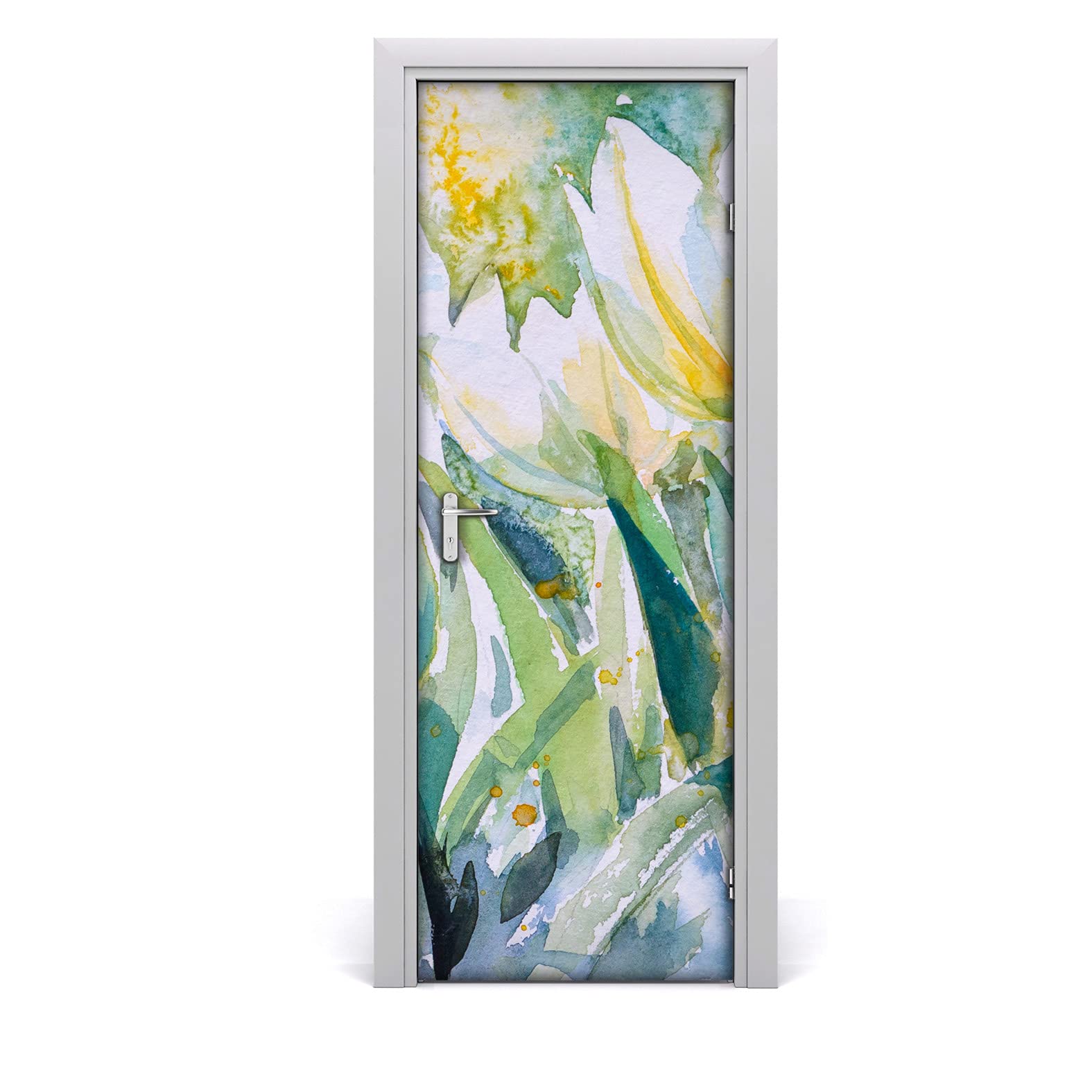 Papier peint sur la porte mural pour rénover facilement une entrée sombre avec motif tulipes