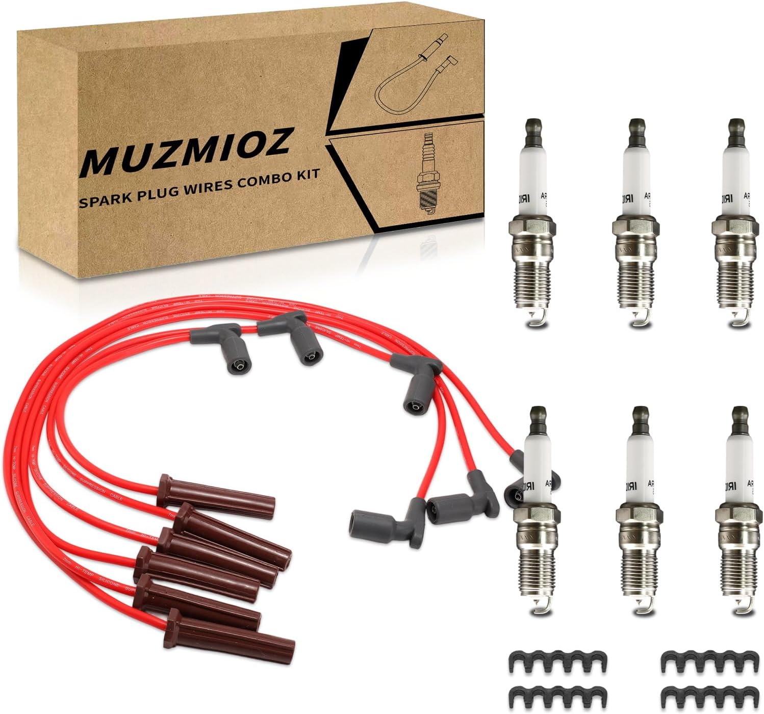 Set of 6 PCS Ignition Spark Plug Wires 51432 RC-GMX104 19417611 & 6 Iridium Spark Plugs Set Compatible with Chevrolet Impala Malibu Monte Carlo Pontiac G6 Montana Buick Lucerne Terraza Saturn Vue