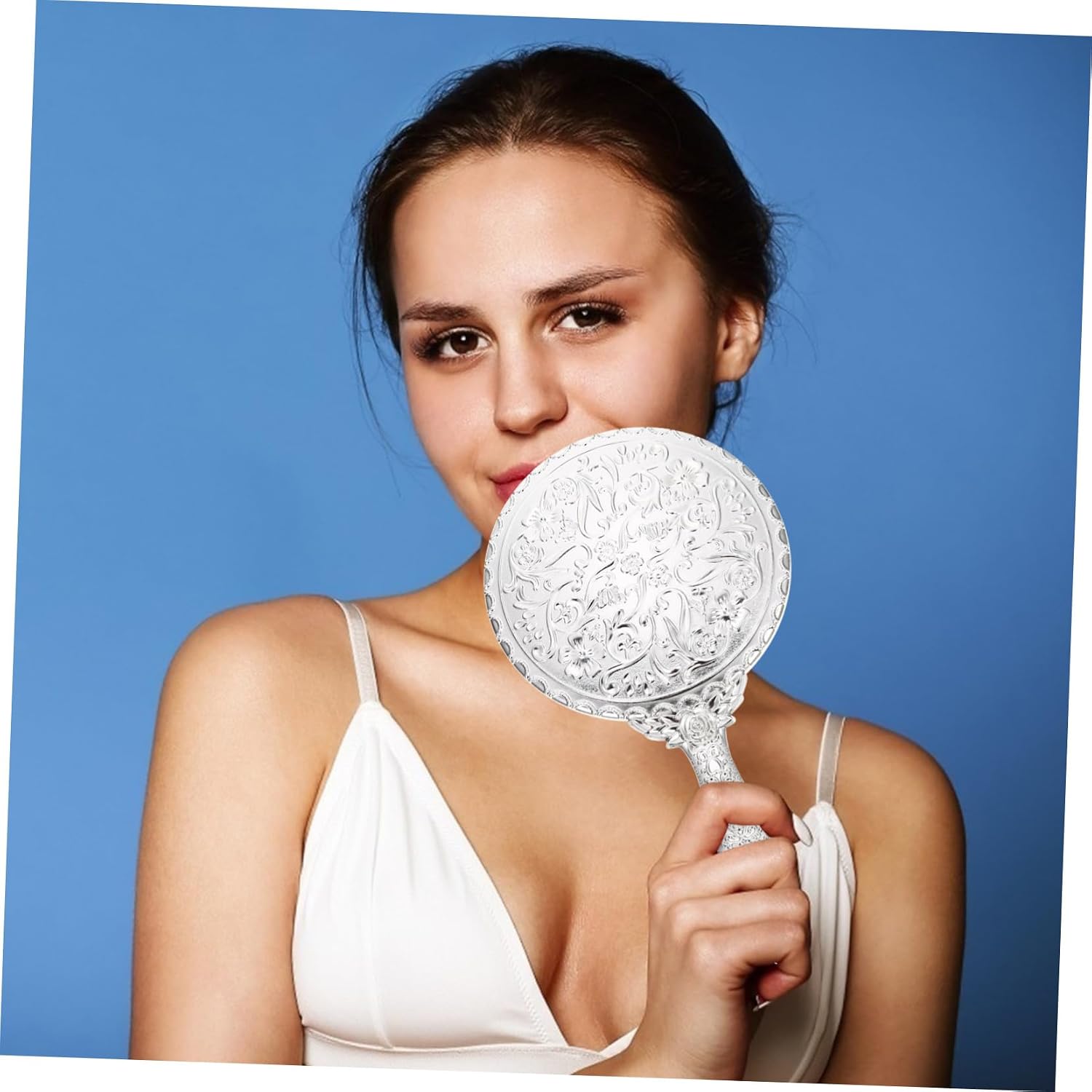 Hand Mirror - Portable Round Travel Hairdressing Mirror - Court Style Cosmetic Vanity Mirror for Women and Girls - Retro Handheld Makeup Mirror for Home and Salon Use