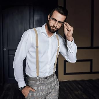 WOXVM Mens Suspenders Adjustable Braces with 4 Strong Metal Clips Elastic X Back Heavy Duty Suspender for Men and Women