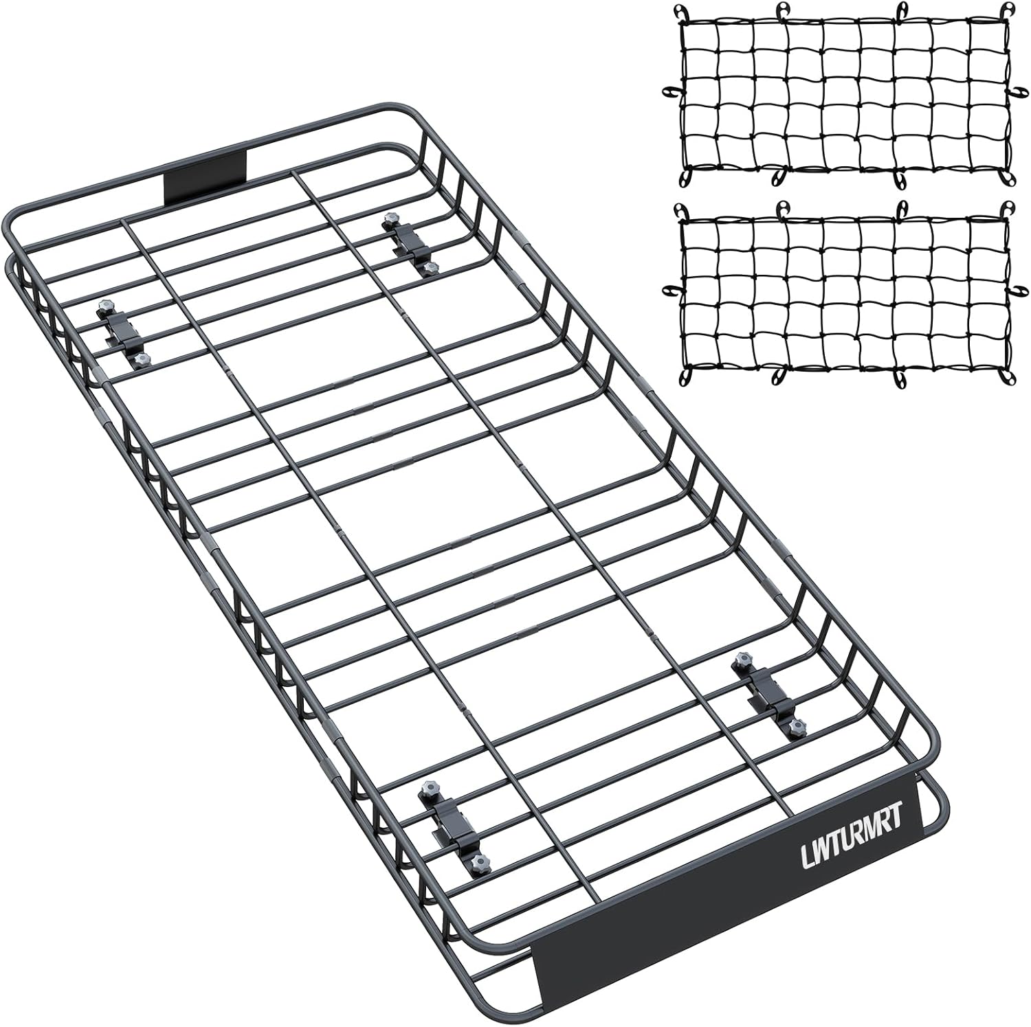 LWTURMRT 64 x 39 Inch Universal 300LB Heavy Duty Roof Rack Cargo with Cargo Net, Car Top Luggage Holder Carrier Basket for SUV,Truck or RV Camping Storage Steel Construction