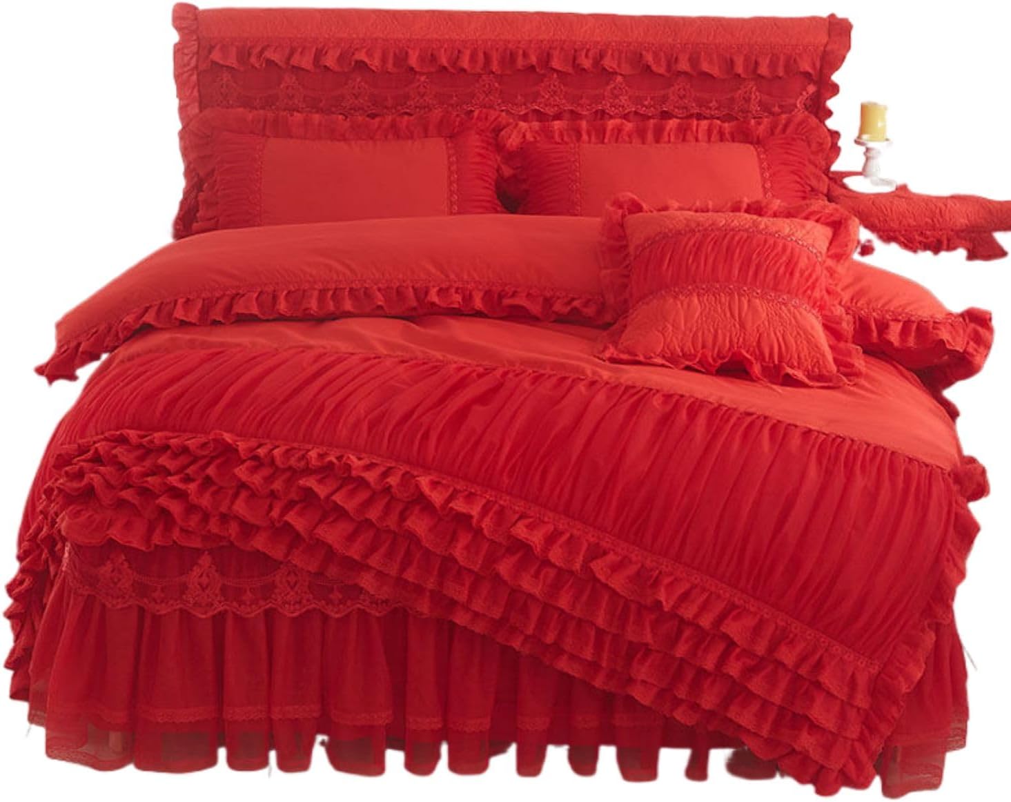 JUxiangW1848 韩版公主蕾丝被套 4 Piece Sheet Set,Easy Secure Fit, Soft and Wrinkle Free 纯色磨毛被罩单件韩式被套 4 Piece Sheet Set,Easy Secure Fit, Soft and Wrinkle Free 双人200 x 230