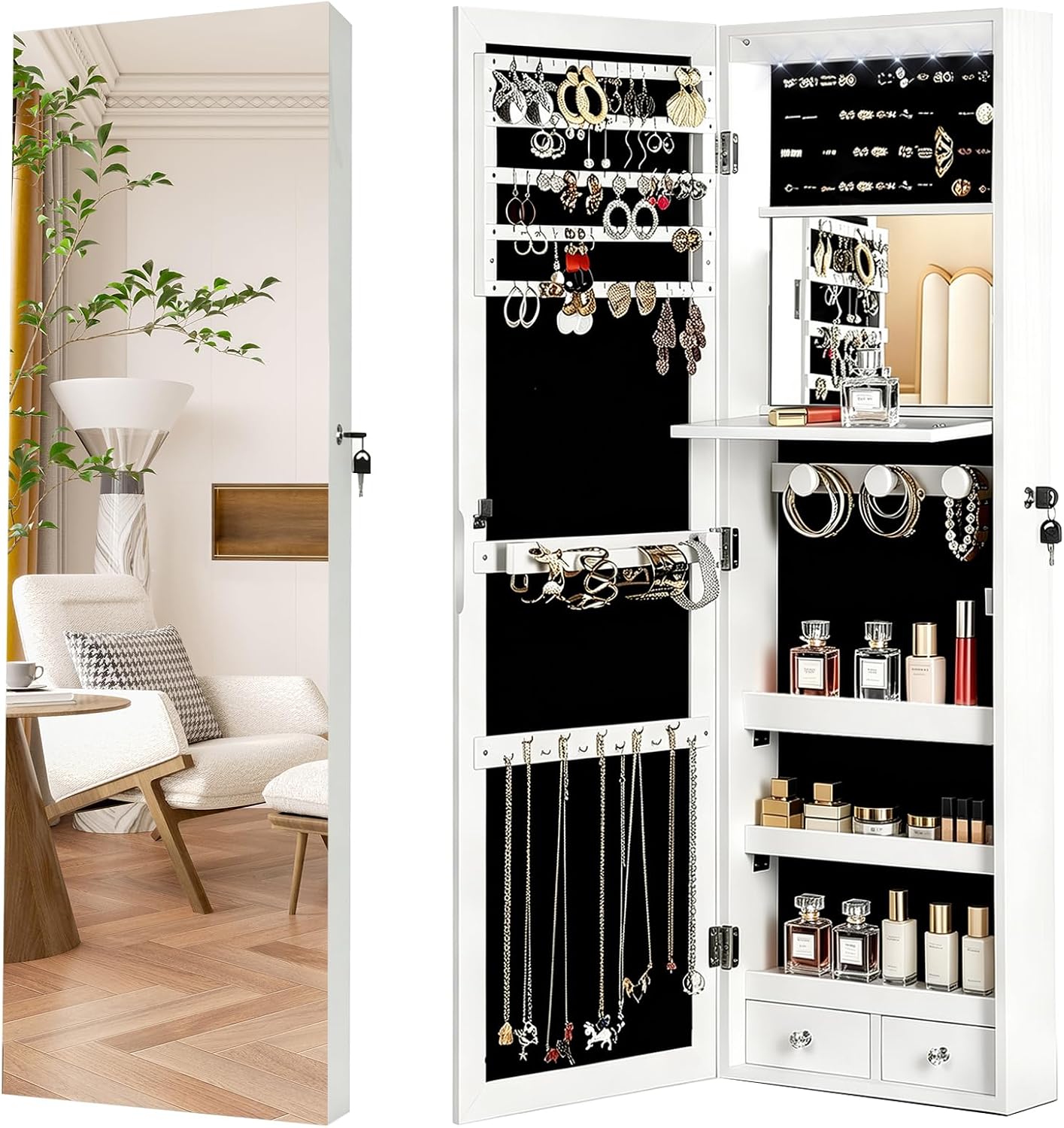 Over the Door Jewelry Organizer, Wall Mounted Jewelry Cabinet
