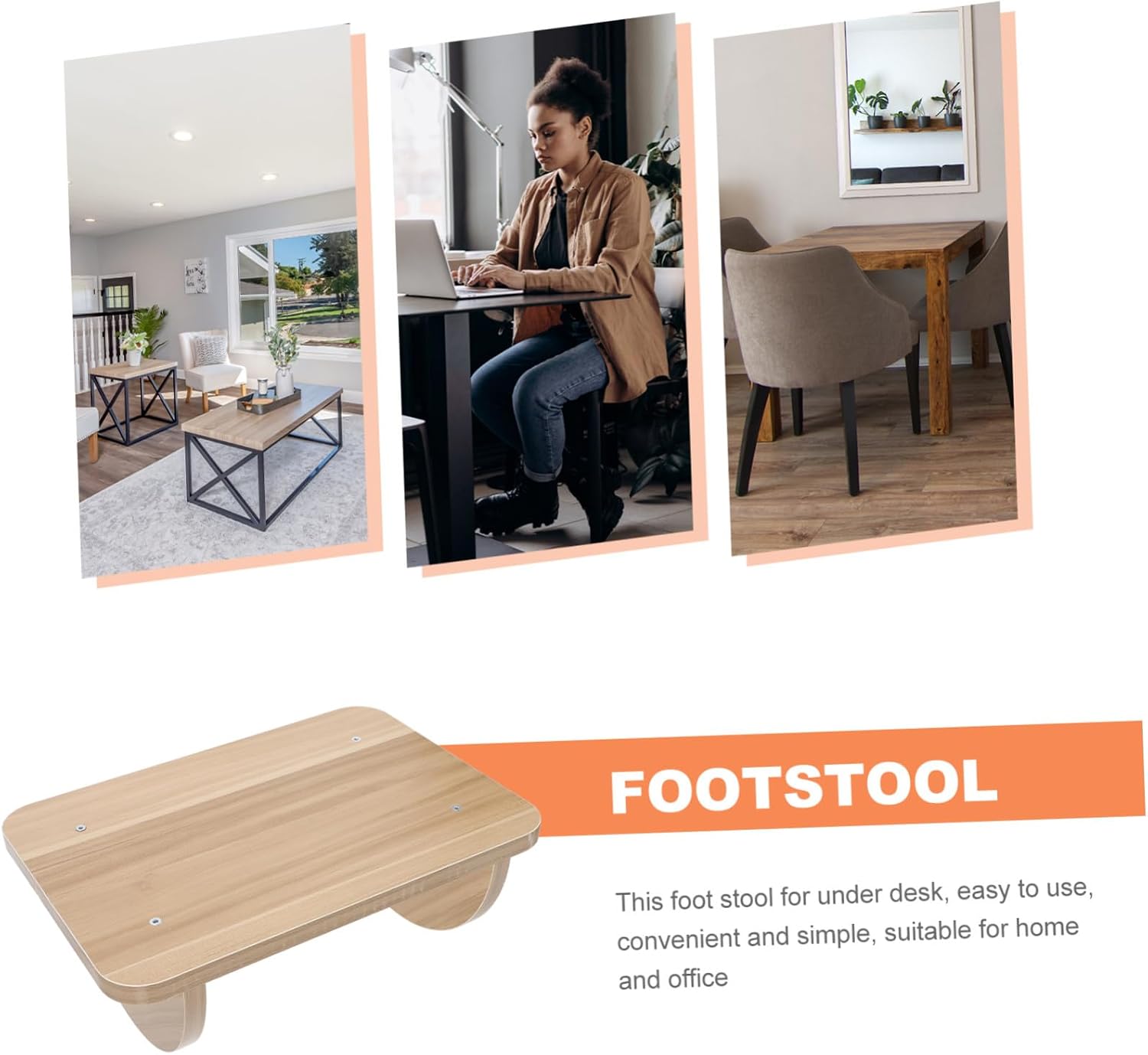 SEWACC Wooden Under Desk Footstool for Office and Home Medium Footrest with Stable Curved Design for Leg Support and Posture Correction Random Color
