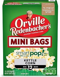 Orville Redenbacher’s SmartPop! Kettle Corn Microwave Popcorn, 94% Fat-Free, 4g Fiber, 100 Cal/Serving, 12 Bags