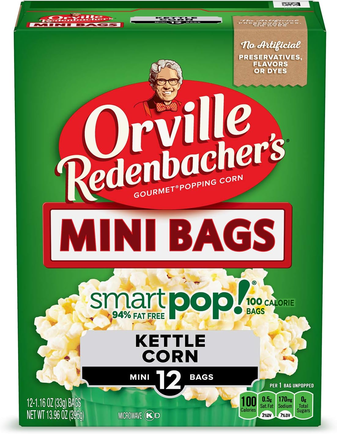 Orville Redenbacherโs Microwave Popcorn, SmartPop! Kettle Corn, 4g Fiber Per Serving, 1.2 oz., 12-Count