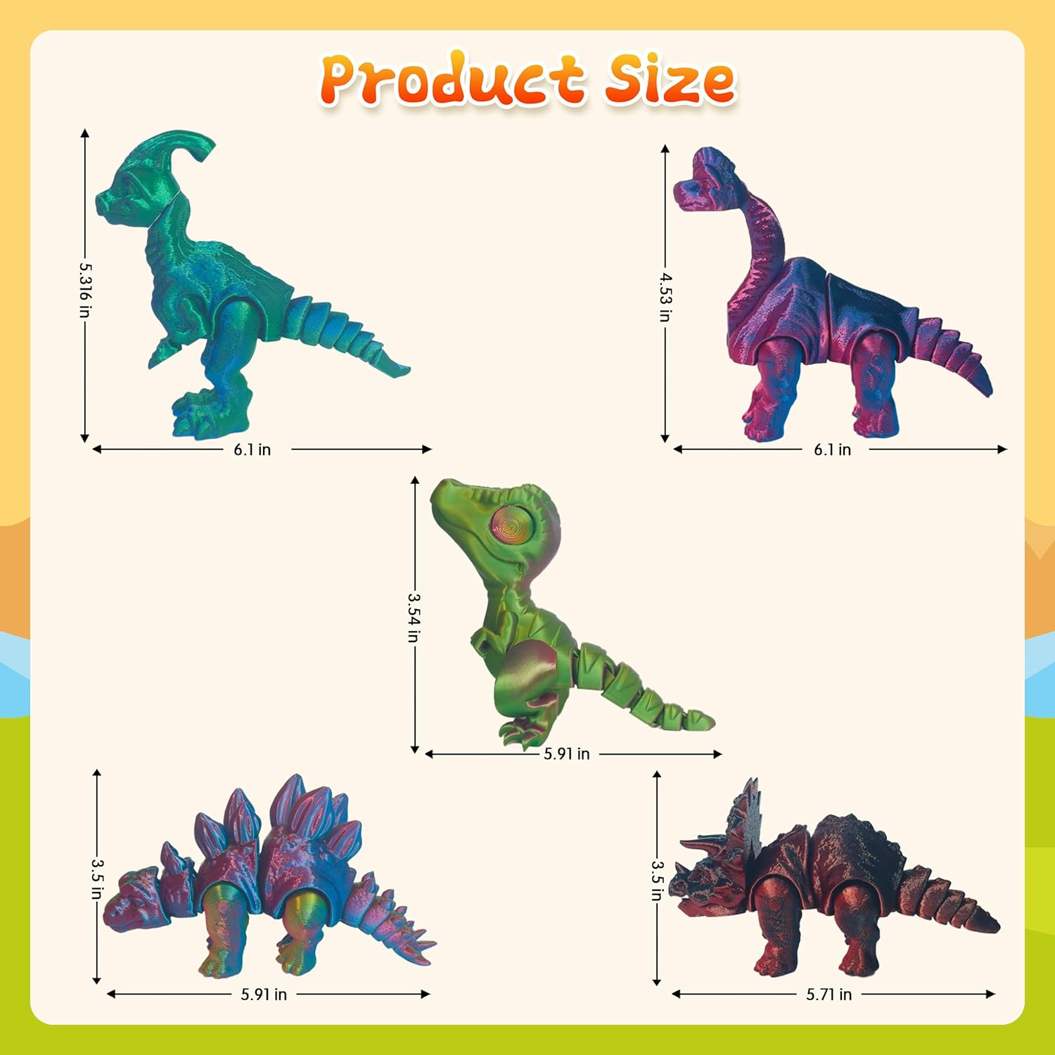 3D Printed Articulated Dinosaur Toys Set, 5PCS Flexi Fidget Dinosaurs with Movable Joints, Stress Relief Sensory Toys for Kids 3+, Birthday Gift for Boys Girls