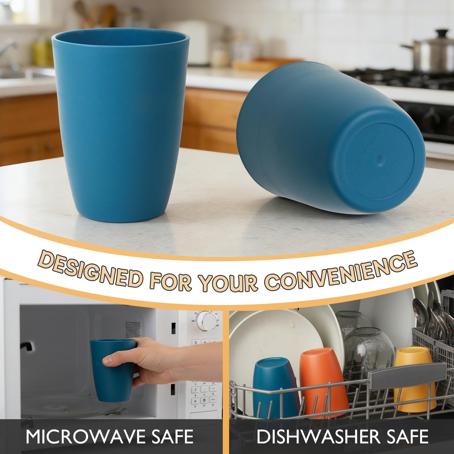 Wrova Wheat Straw Cups 6 PCS Good Alternative to Plastic Reusable Cups 12 oz Unbreakable Drinking Cup Reusable Dishwasher Safe Water Plastic Glasses with 6 Colors - Image 6