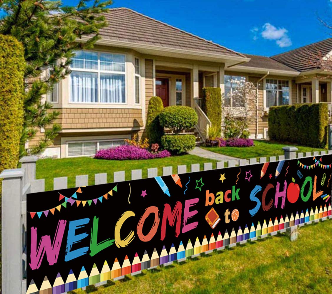 Large Welcome Back to School Party Banner Decoration 2023,First Day of School Party Supplies Photo Booth Prop Wall Decorations for Indoor/Outdoor(8.2 ×1.5ft)