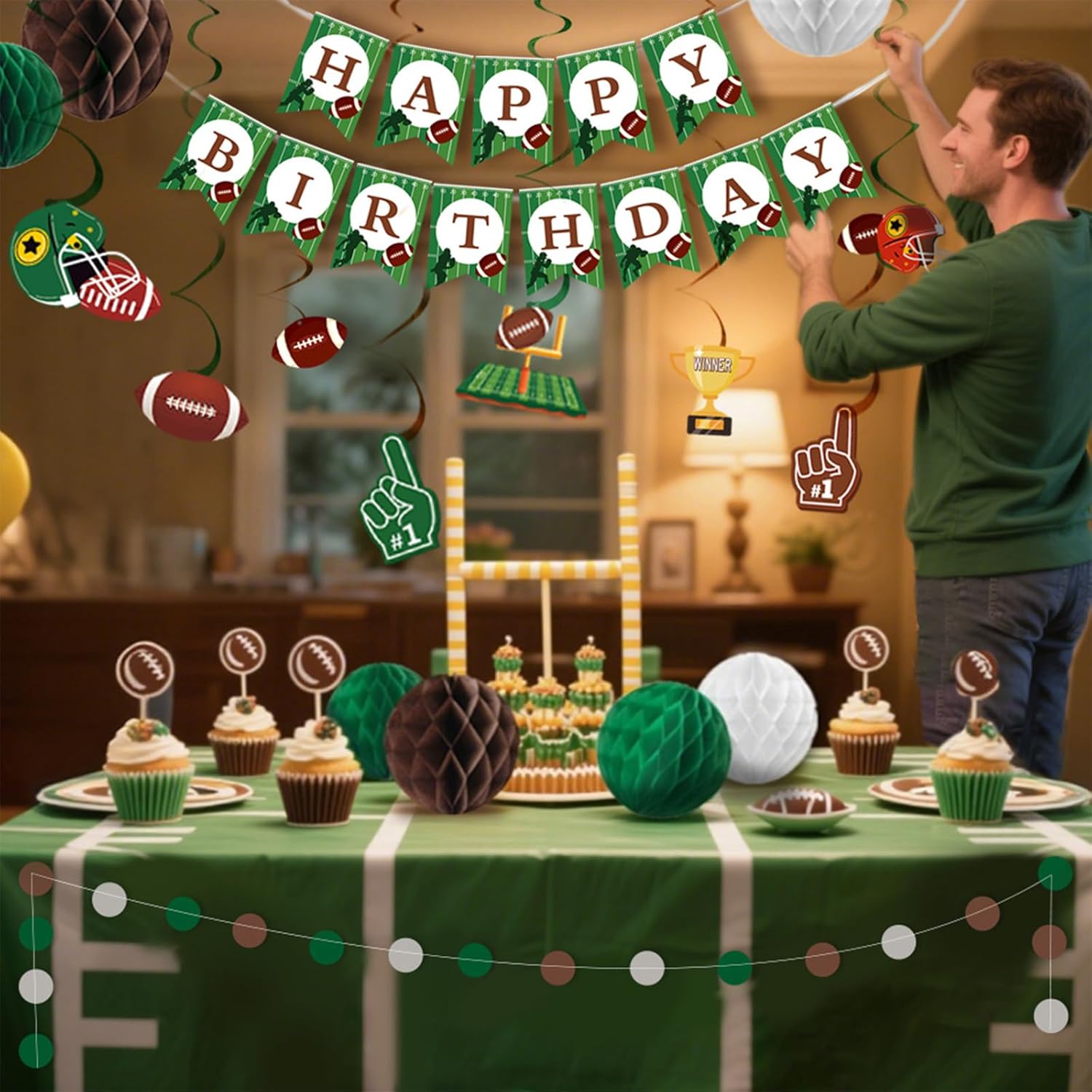 Football Party Decorations Football Hanging Swirl Decorations Football Football Birthday Banner Honeycomb Balls Circle Dots Garland for Football Season Game Day Tailgate Party Home Decor Supplies - Image 5