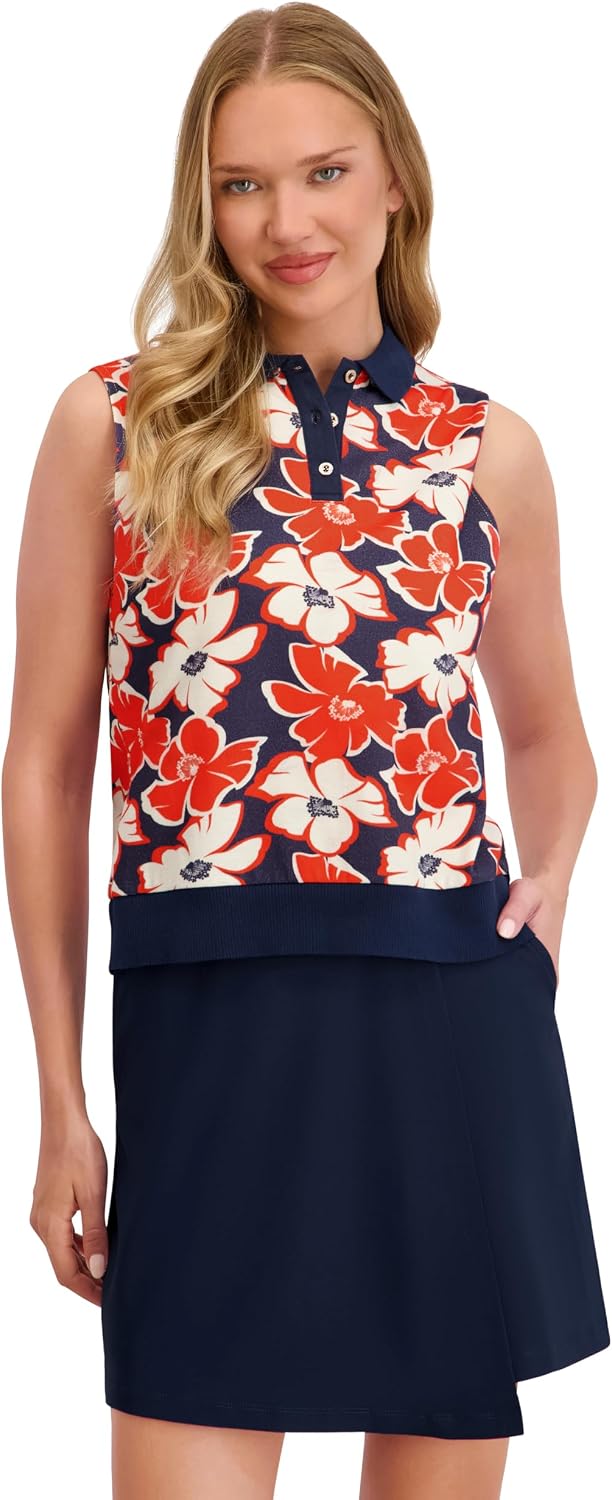 Stella Parker Women's Performance Sleeveless Polo Shirt – UPF 50+, Stretch Fabric, Gold Buttons