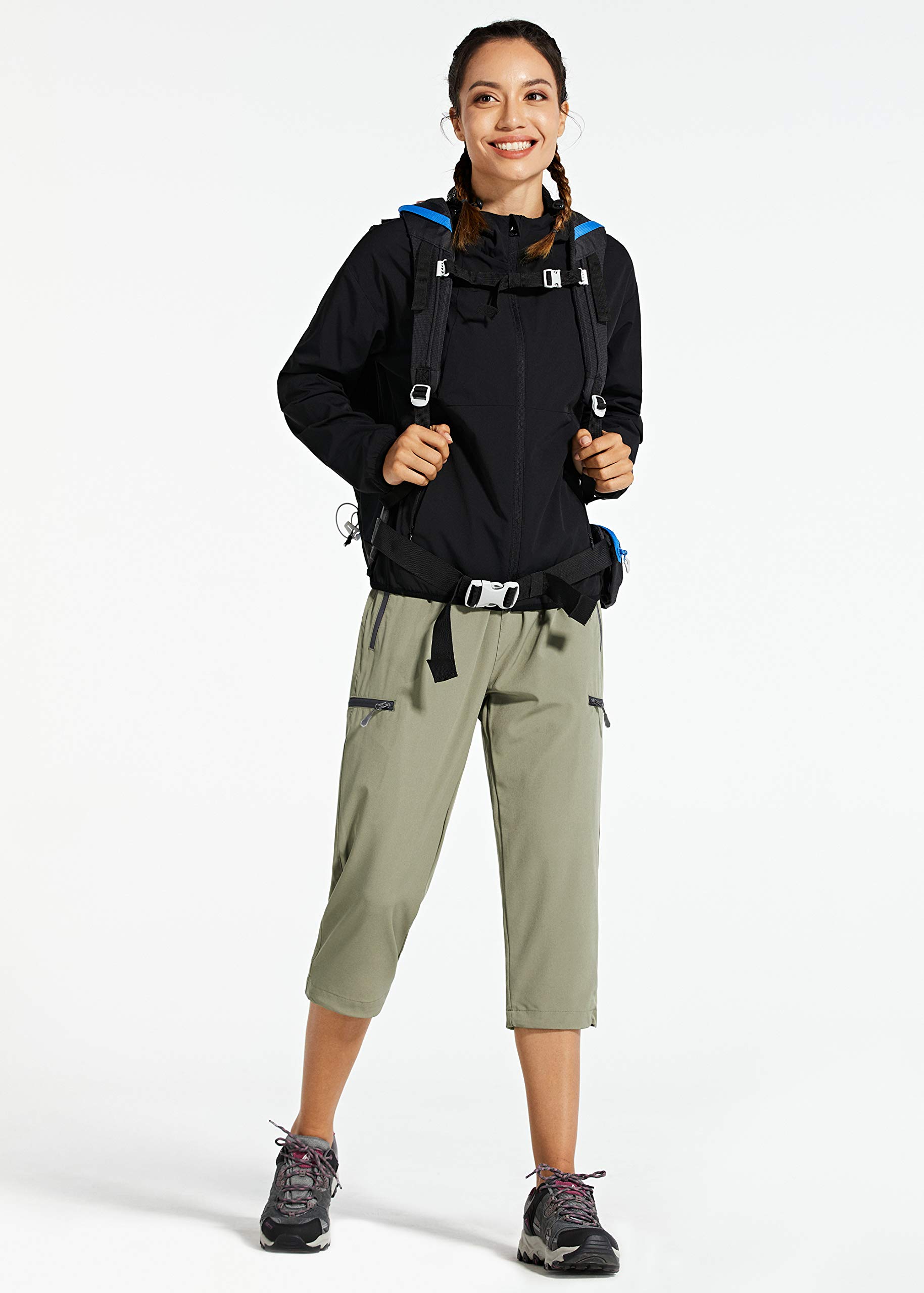 Libin Pantaloncini Trekking Capri Donna Estate Escursionismo Asciugatura Rapida Traspiranti Outdoor Running Shorts Atletico con Tasche Cerniera