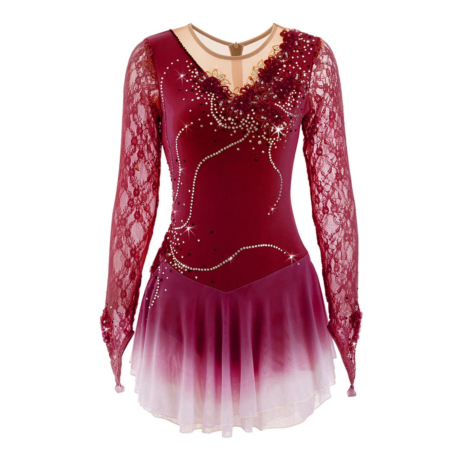 Vestido de Patinaje artístico for niñas, Apliques for Mujer, Traje de Baile de competición con Cremallera Trasera de Hielo y Diamantes de imitación Brillantes