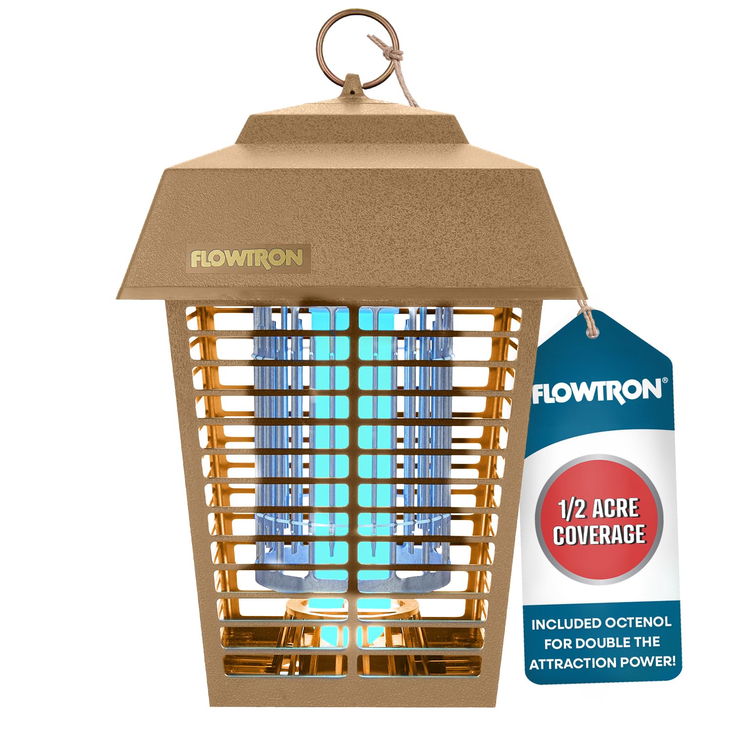 Flowtron Electric Bug Zapper, 1/2 Acre Outdoor, 15W UV, 5600V Zap, Tan