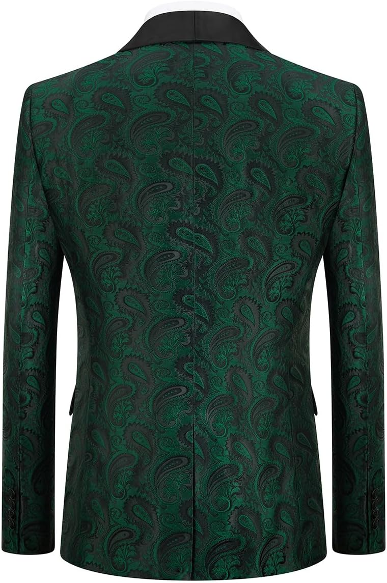 Mens Suits 3 Piece Slim Fit Tuxedo for Men Paisley Suit Prom Tux Shawl Lapel One Button Blazer Vest Pants Set - Image 3