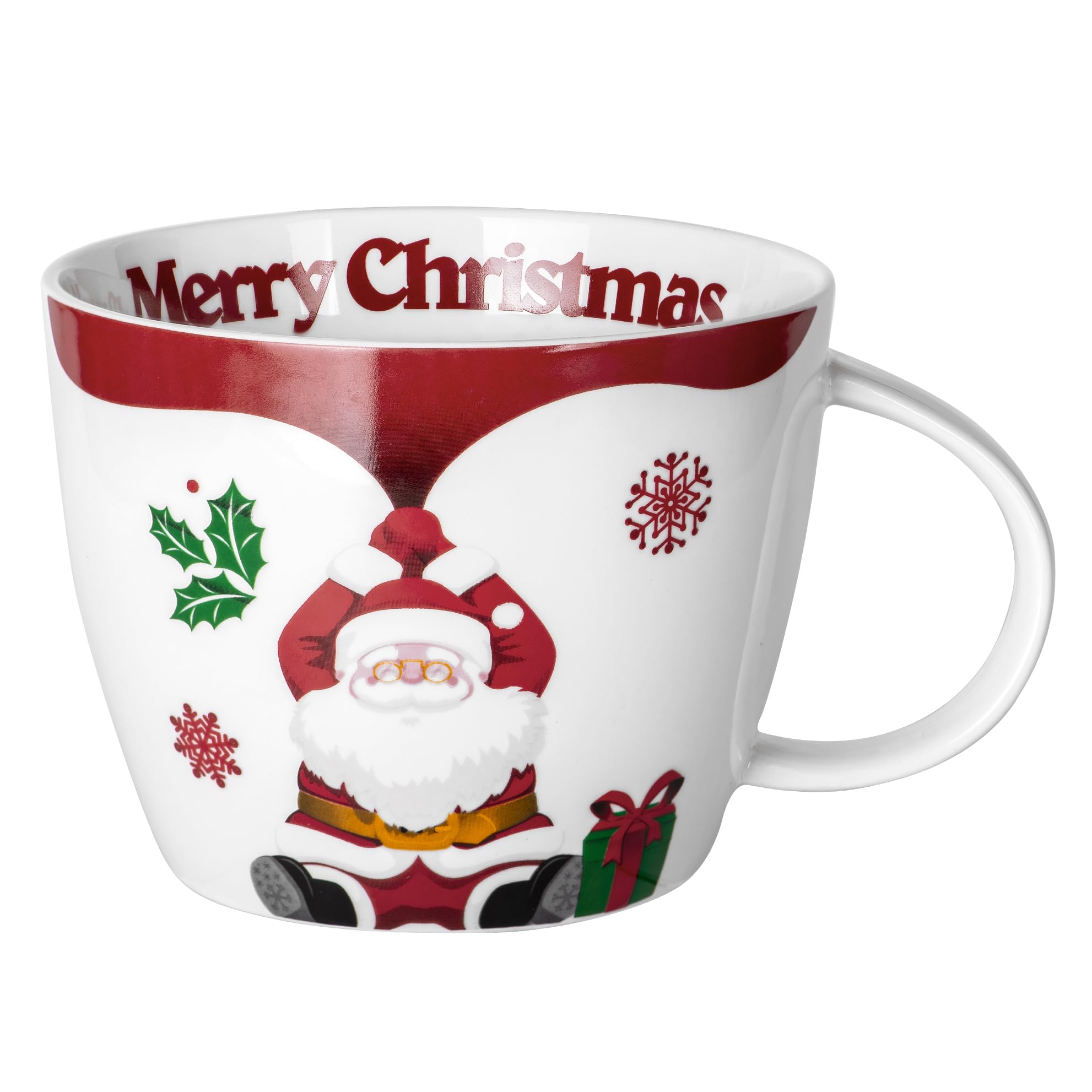 fMSDD Extra Large Santa Claus Ceramic Soup Mug, Christmas Gift Hot Chocolate Mugs 30 Ounce, Versatiles Oven Safe Health Handmade Porcelain Cup Jumbo Coffee Mugs, White Red Letters — image 1