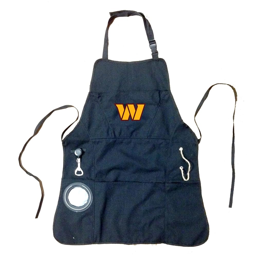 Team Sports America Outdoor NFL Black Grilling Apron | Washington Commanders | Made of Durable Cotton | Beverage Opener and Multi-Tool | Sports and Tailgaiting Apparel
