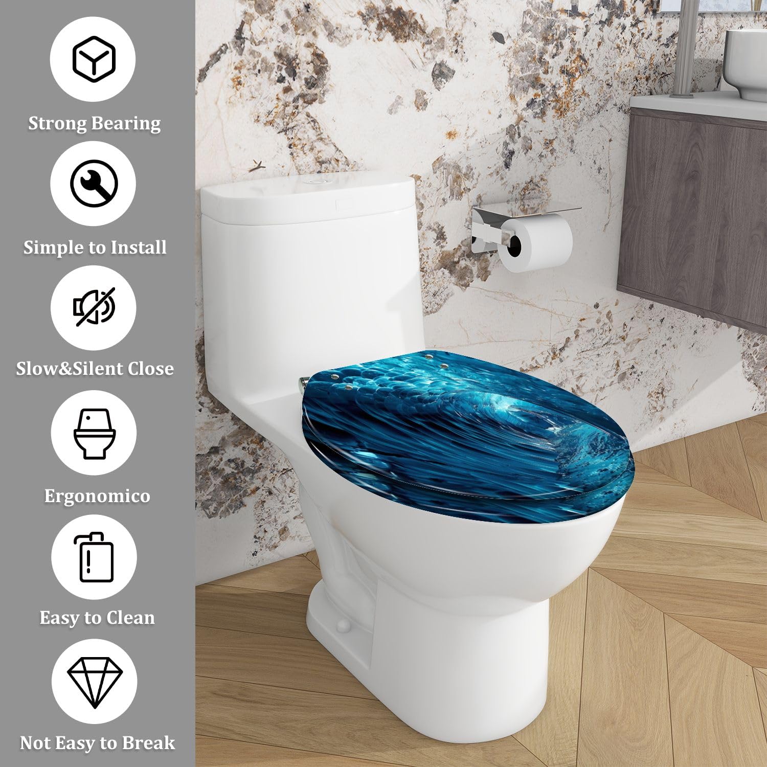 Asiento de inodoro alargado genérico de resina 3D para baño