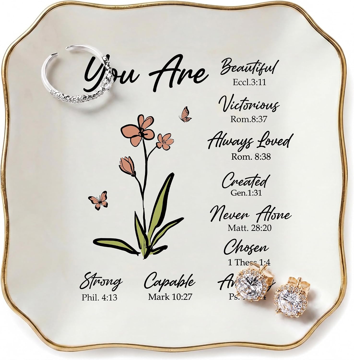 Christian Gifts for Women, Inspirational Bible Verse Ceramic Jewelry Tray