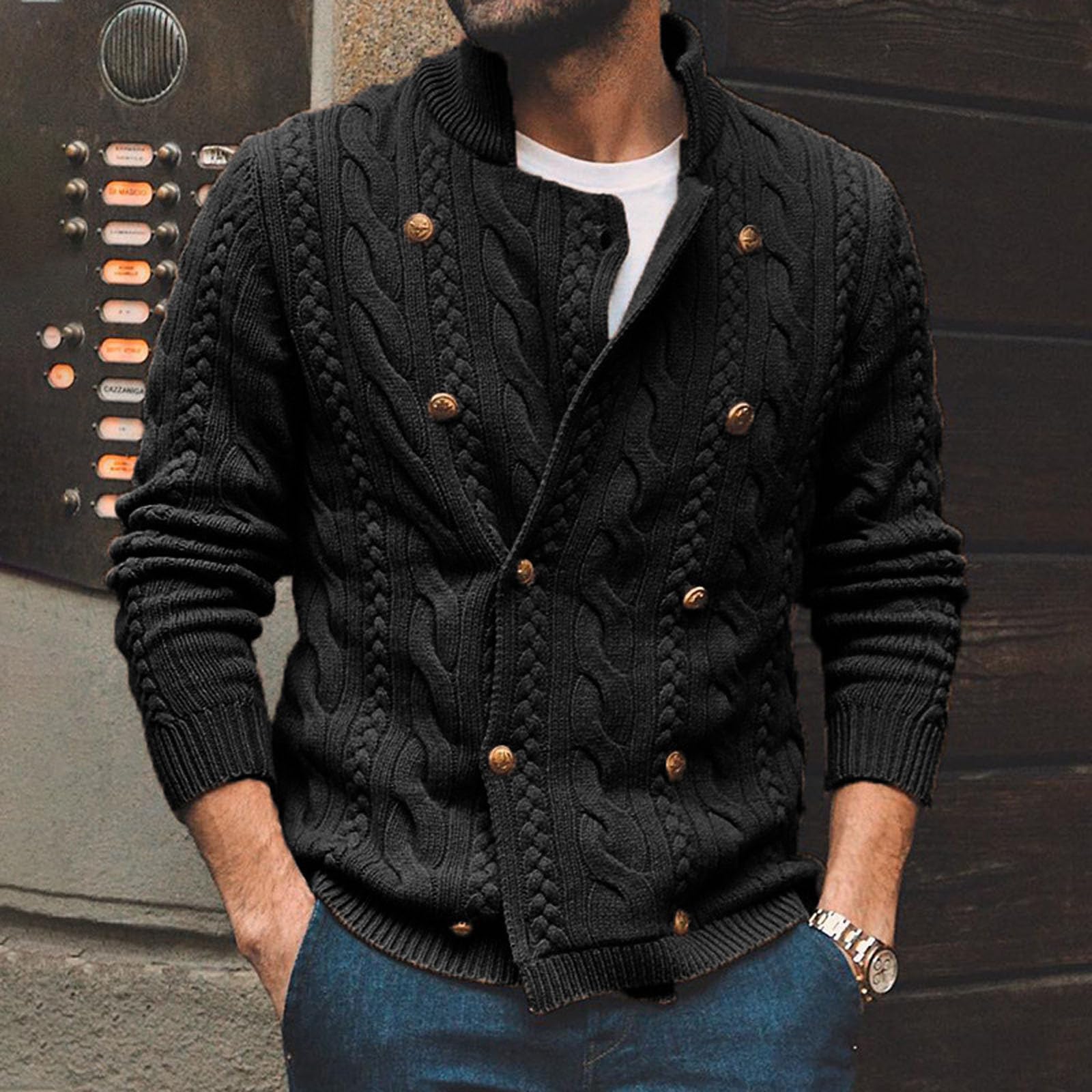 Cardigans Hombre Invierno, Chaqueta De Punto Elegante Hombre con Cuello En V Forrado con Botones De Punto Grueso Chaqueta De Transición Cálida Rebecas con Botones Y Bolsillos Suéter Otoño Invierno