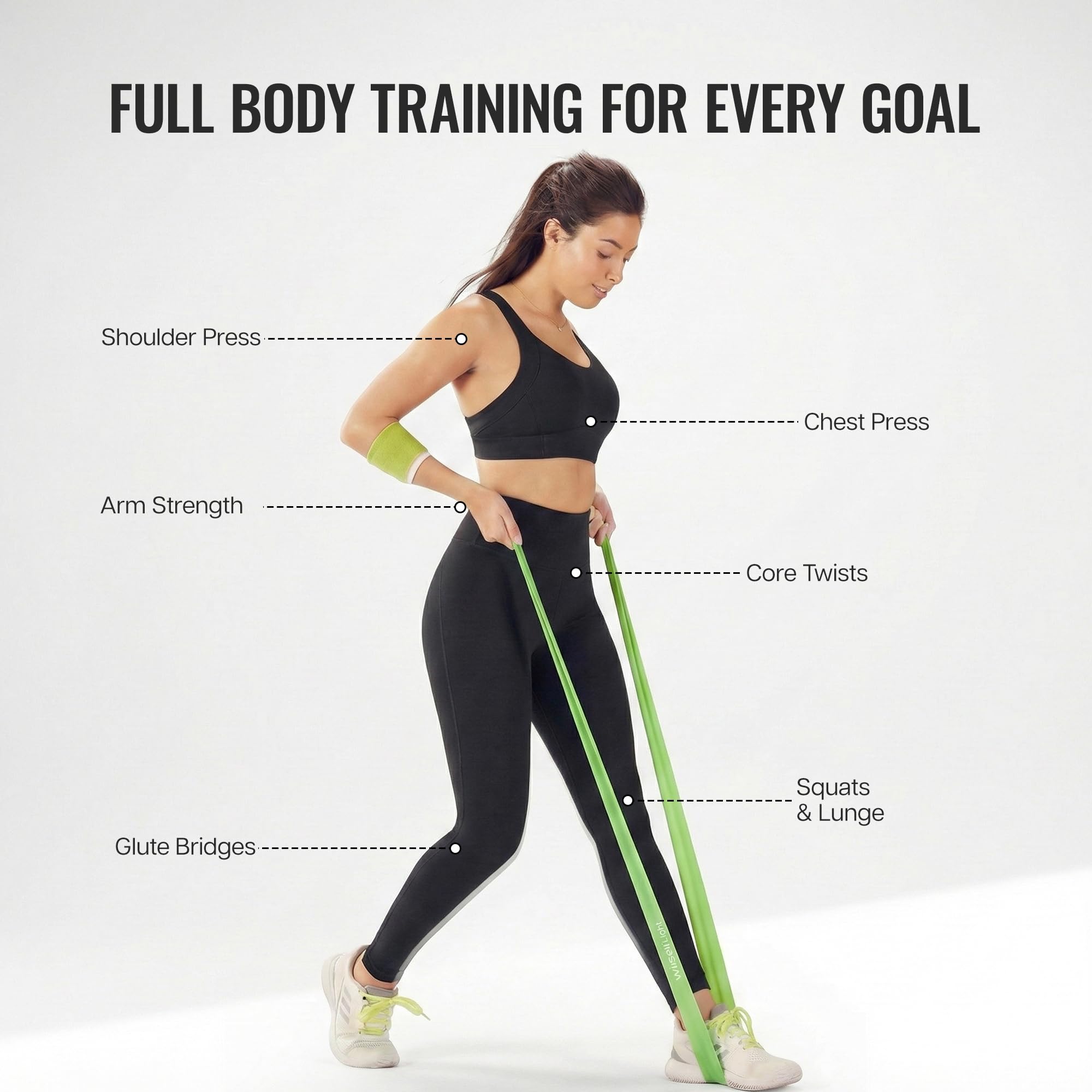 Wiselife Professional Latex Resistance Thera Band (Light Resistance) | 48x4 inch | 100% Natural Latex Resistance Band | For Warm-Up, Stretching, Strength Training, Exercise, Gym Workout & Yoga (Green) 1