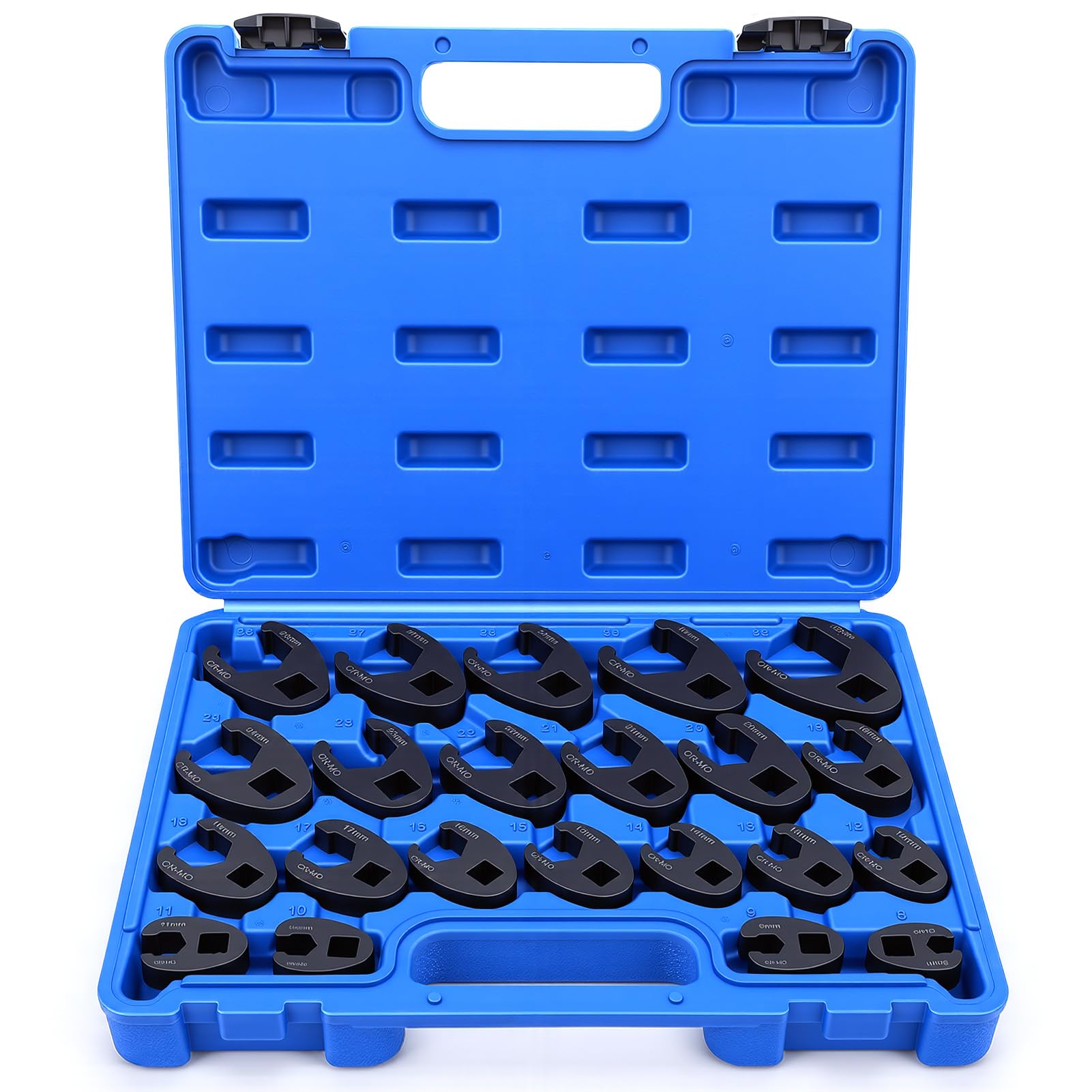 Yosoo Health Gear 22 Pieces 3/8” 1/2”Crowfoot Wrench Set, 8-32 mm Metric Carbon Steel Flare Nut Wrenches Spanners, Open End Drive Ratchet Extension Crow Foot Tools for Fasteners