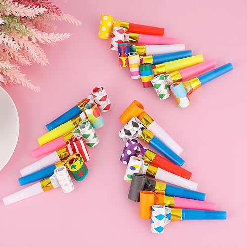 Miniatura 7 de Soplador de fiesta de 20 piezas, coloridos ruidos divertidos para fiestas, bocinas, silbatos para Año Nuevo, cumpleaños, eventos deportivos,