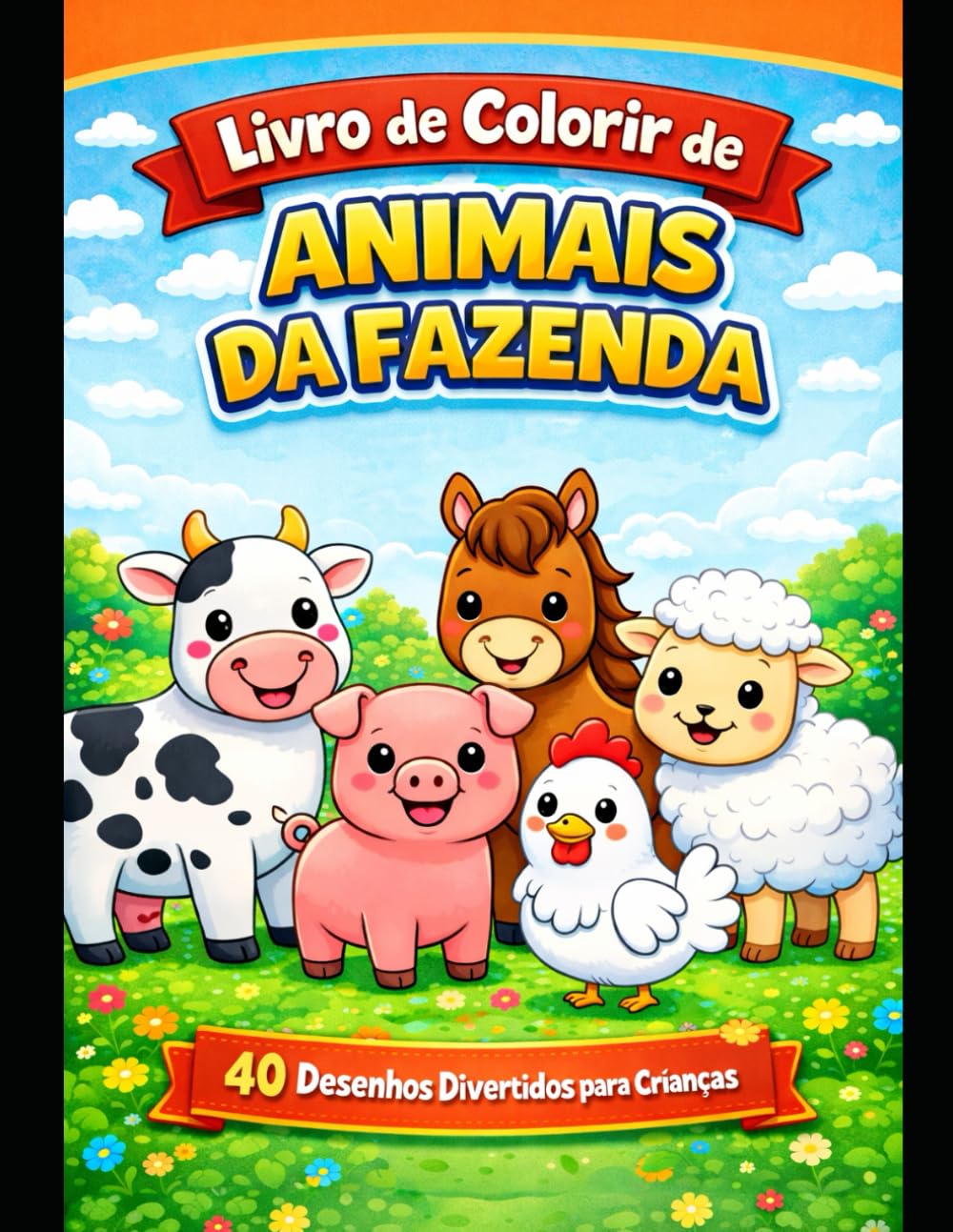 Livro de Colorir de Animais da Fazenda para Crianças: 40 Desenhos Fáceis e Divertidos para Crianças