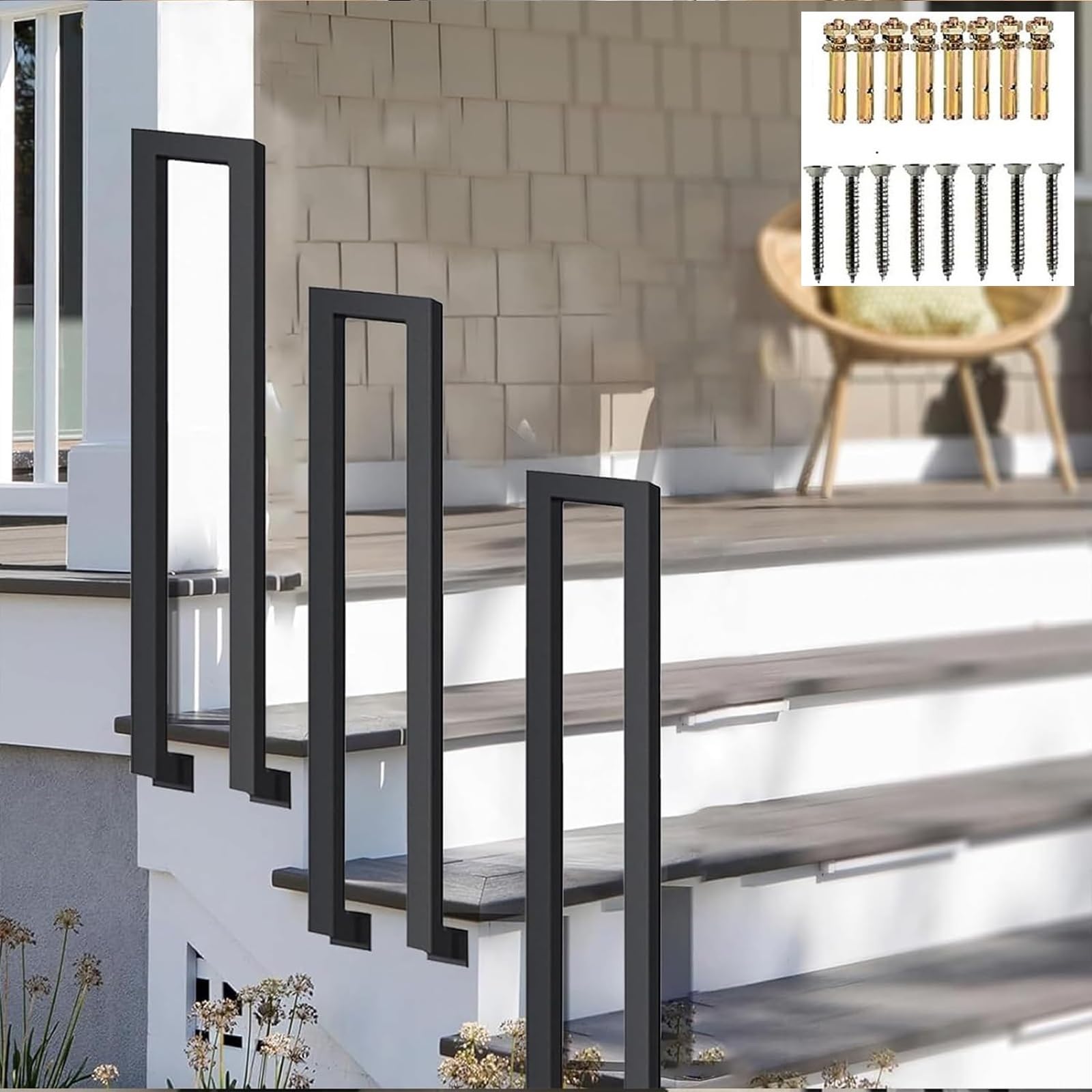 Zyntho Black Hand Rail For Indoor Outdoor Steps, Stair Railing Indoor, 35-100Cm U-Shape Stair Railing Guardrail, For Home Villa Entrance Indoor Outdoor Anti-Skid Railing(50Cm/1.6Ft)